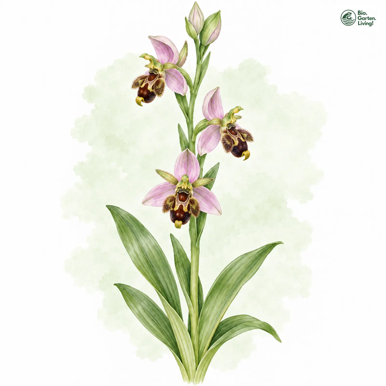 Aquarellzeichnung: Bienen-Ragwurz (Ophrys apifera)