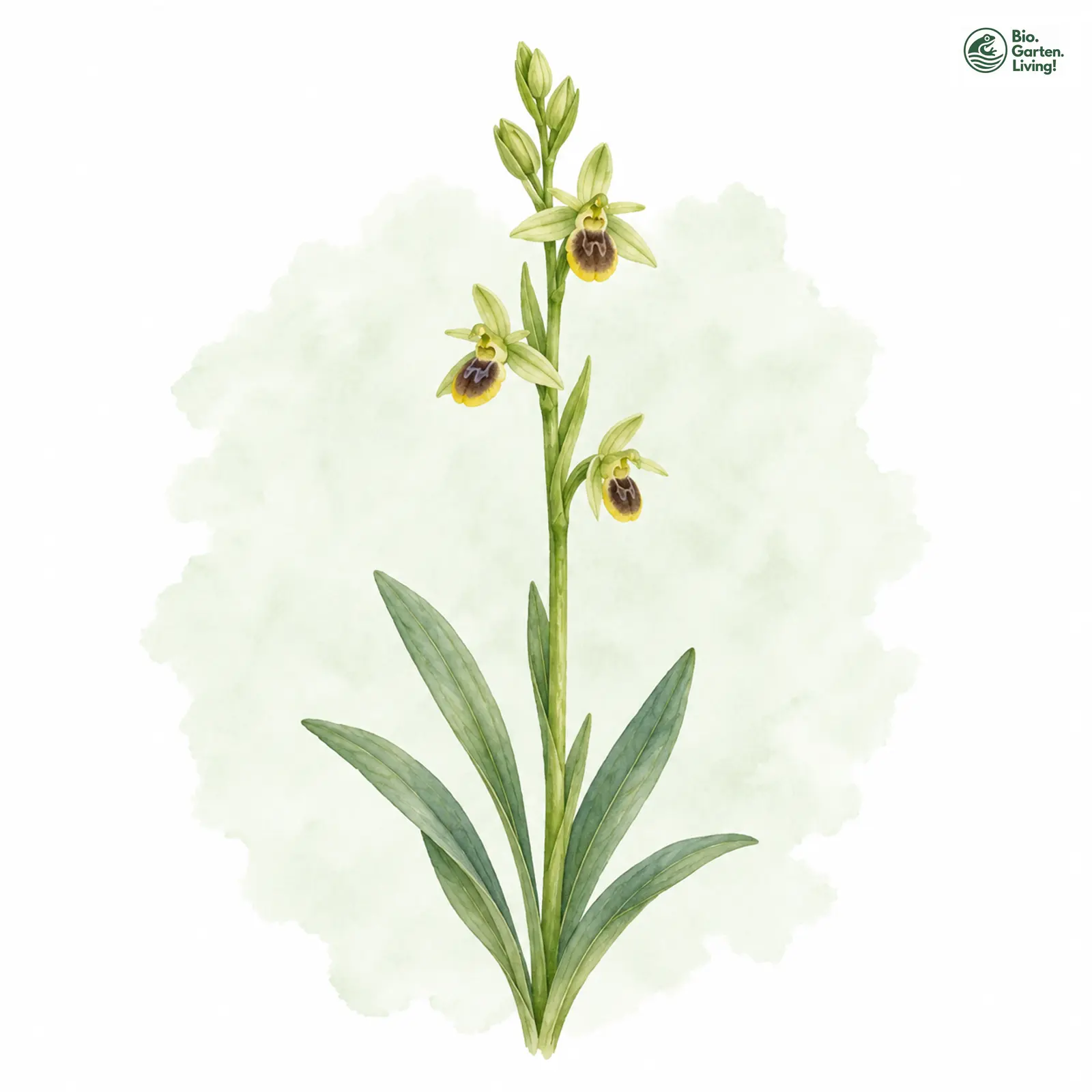 Aquarellzeichnung: Kleine Spinnen-Ragwurz (Ophrys araneola)