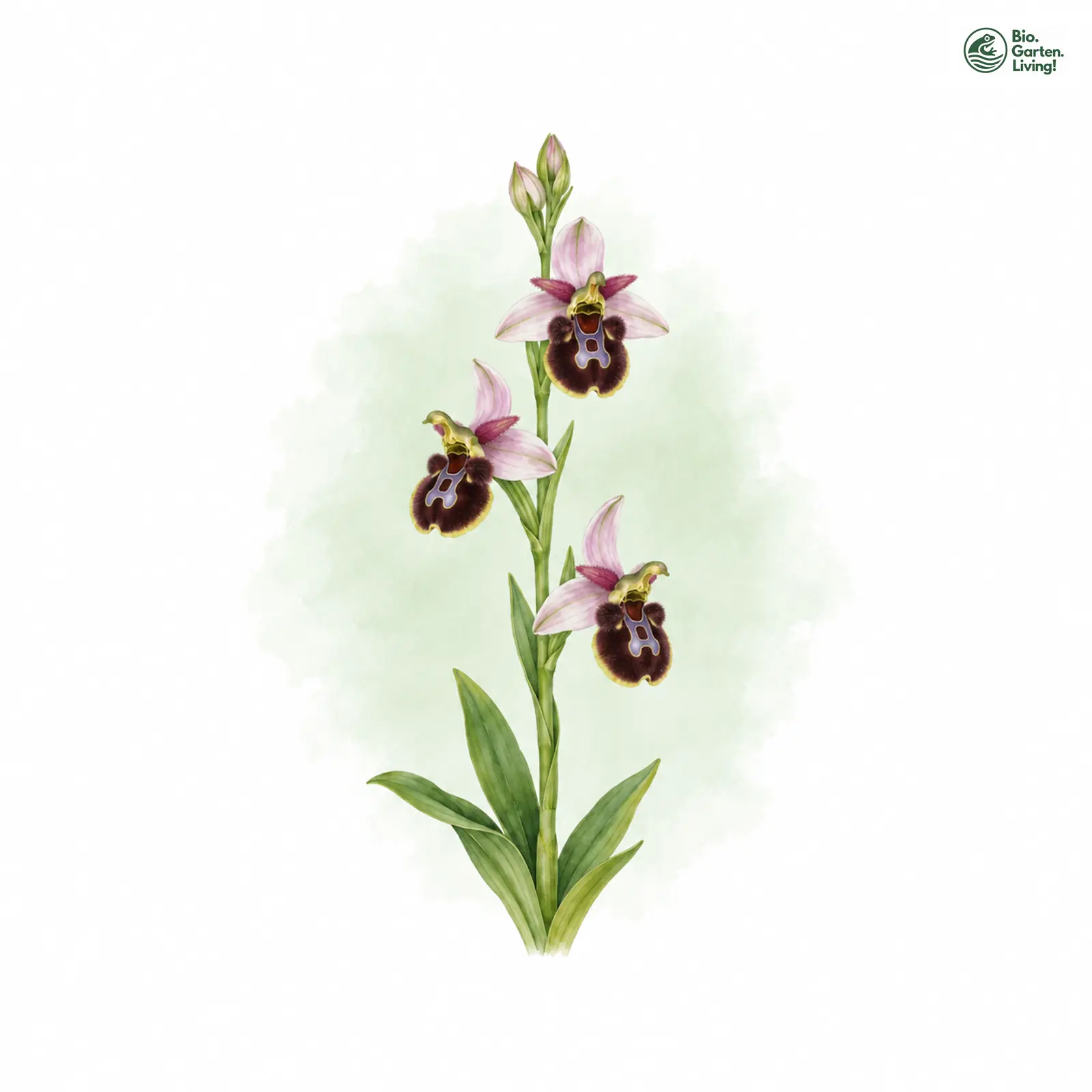 Aquarellzeichnung: Hummel-Ragwurz (Ophrys holoserica)