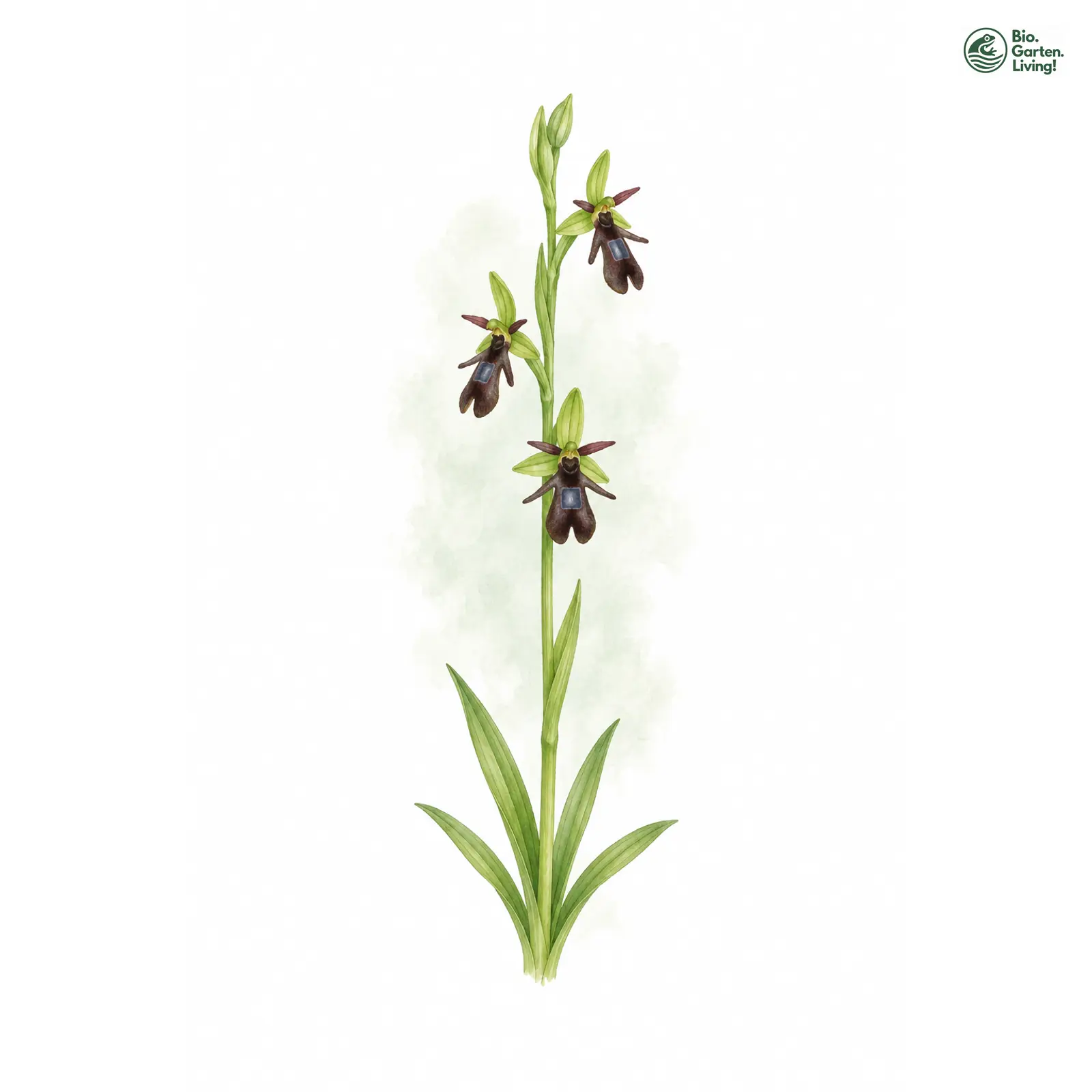 Aquarellzeichnung: Fliegen-Ragwurz (Ophrys insectifera)