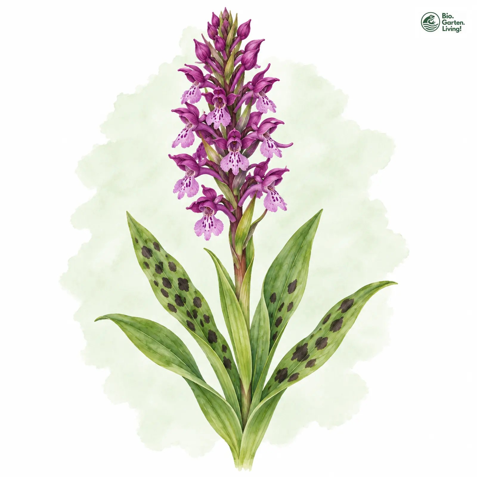 Aquarellzeichnung: Stattliches Knabenkraut (Orchis mascula)