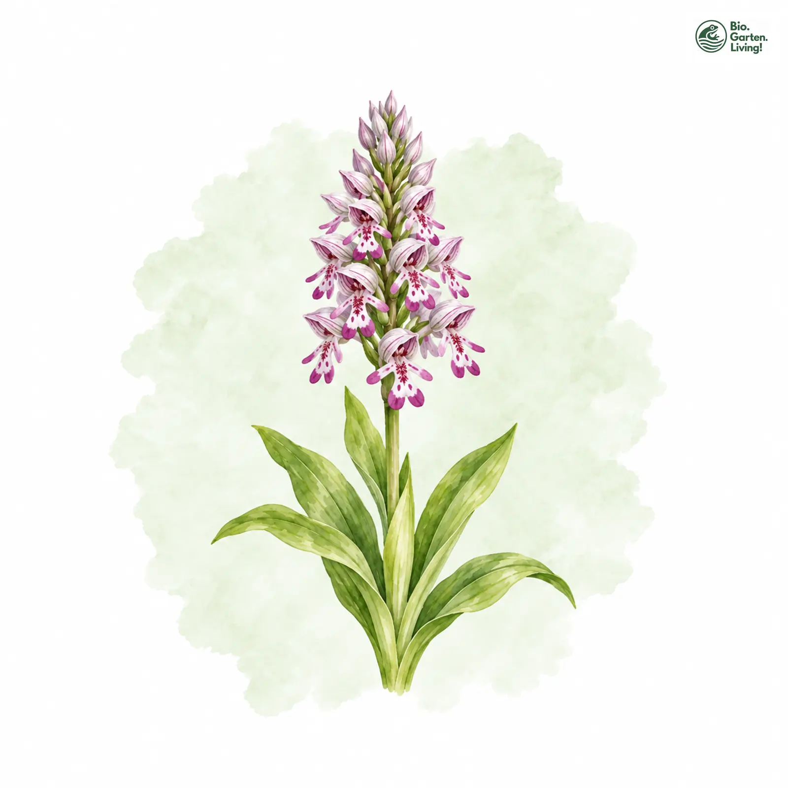 Aquarellzeichnung: Helm-Knabenkraut (Orchis militaris)