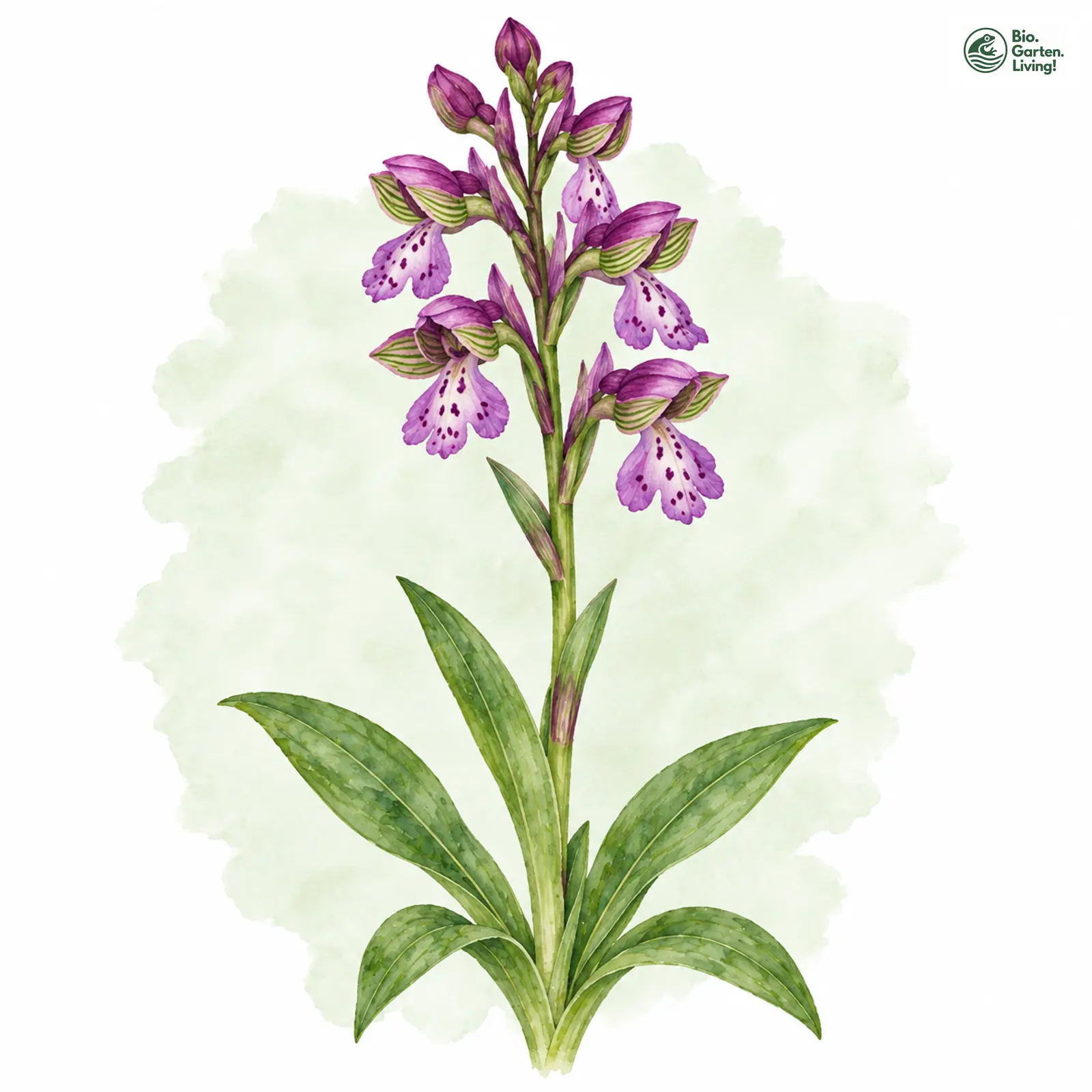 Aquarellzeichnung: Kleines Knabenkraut (Orchis morio)