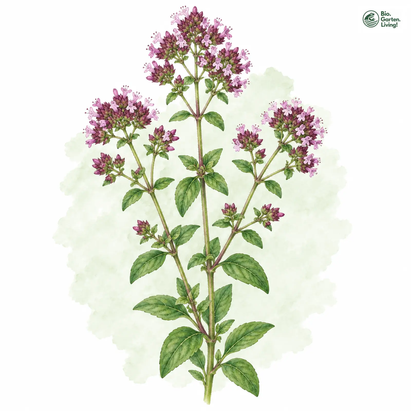 Aquarellzeichnung: Gewöhnlicher Dost (Origanum vulgare)