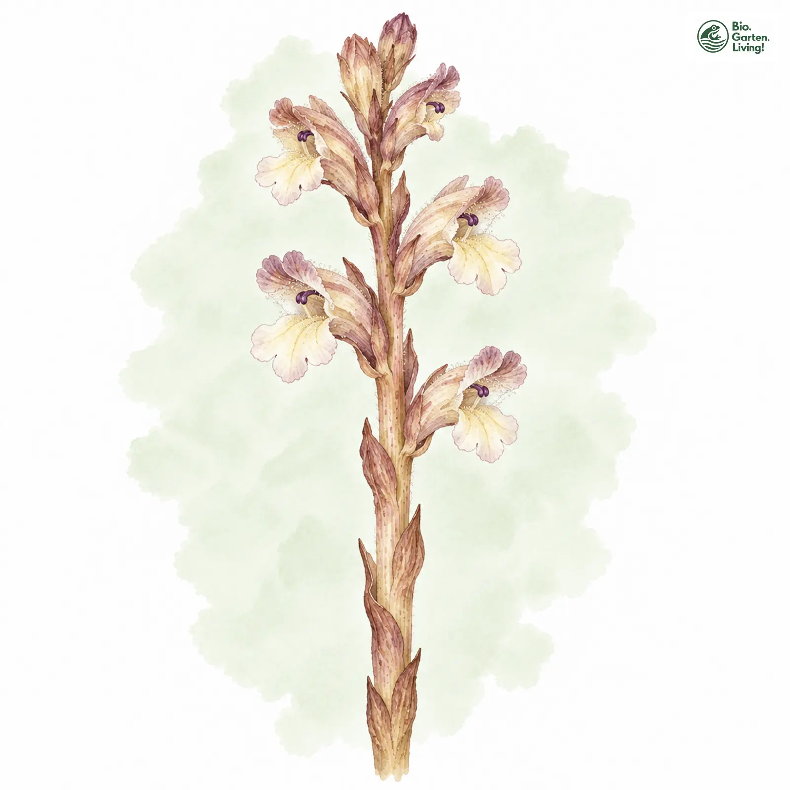 Aquarellzeichnung: Gewöhnliche Sommerwurz (Orobanche caryophyllacea)