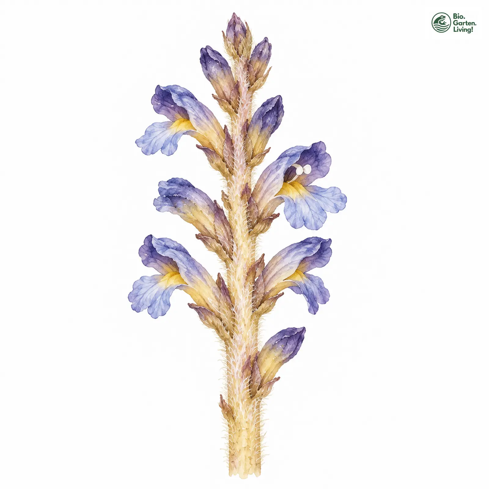 Aquarellzeichnung: Bläuliche Sommerwurz (Orobanche coerulescens)