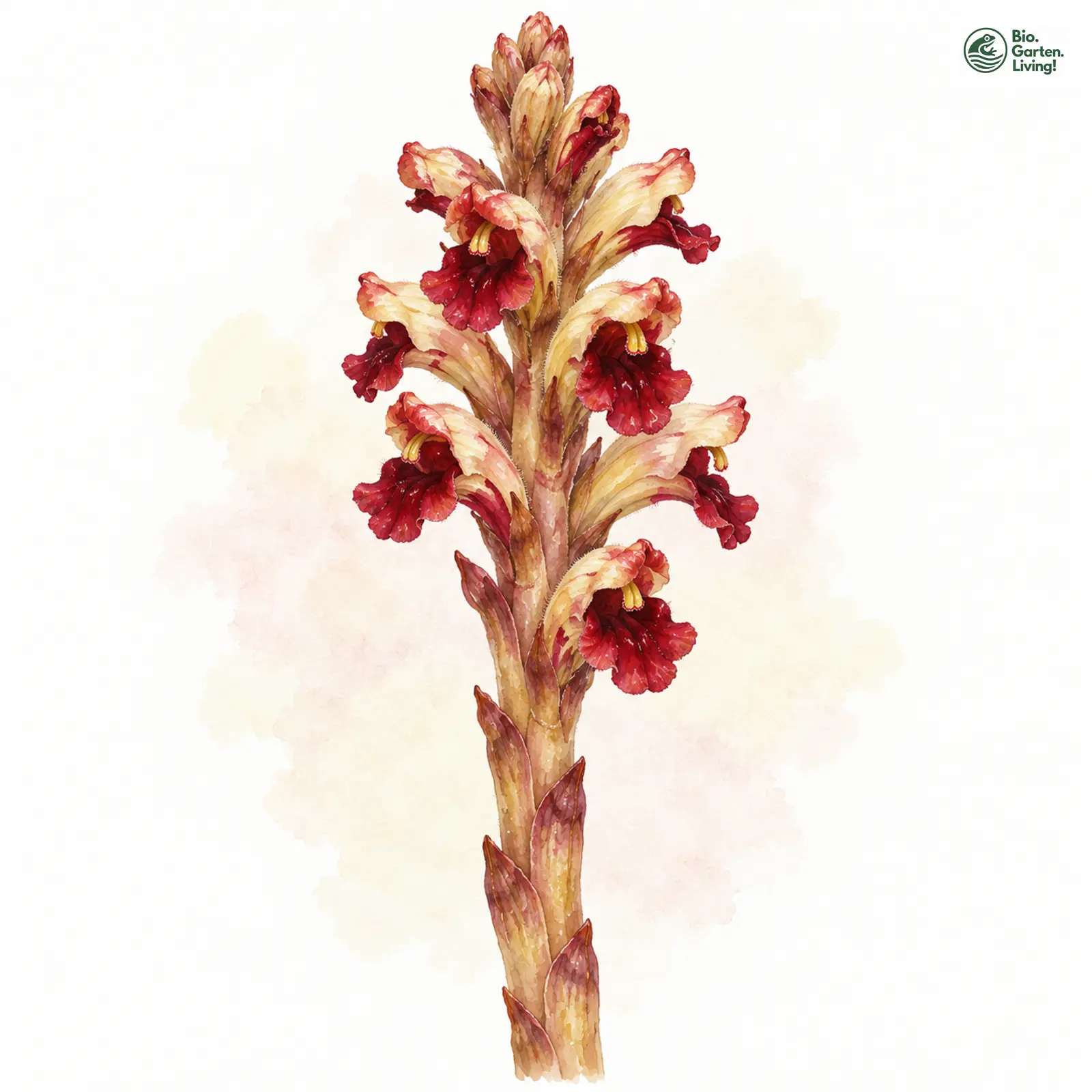 Aquarellzeichnung: Blutrote Sommerwurz (Orobanche gracilis)