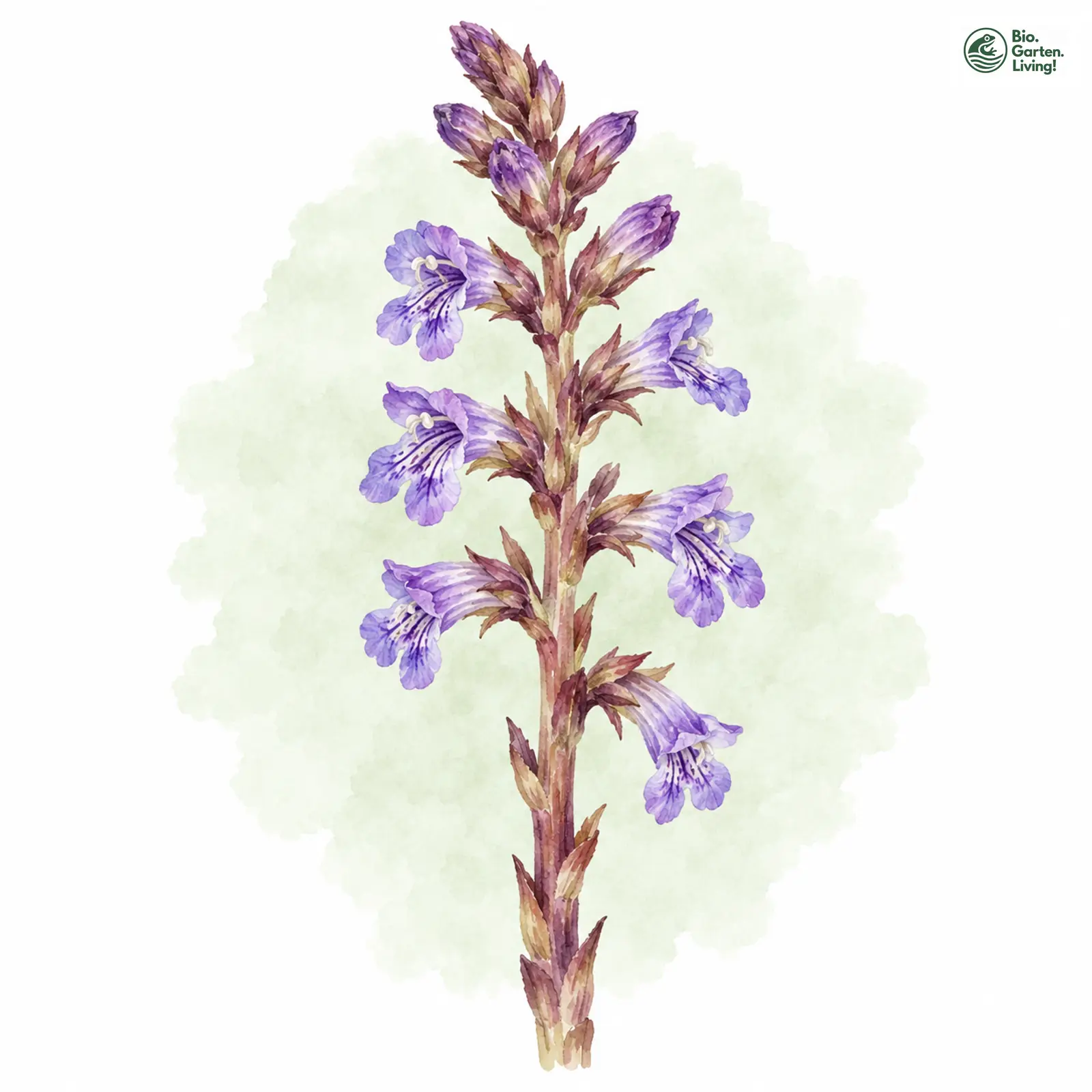 Aquarellzeichnung: Violette Sommerwurz (Orobanche purpurea)