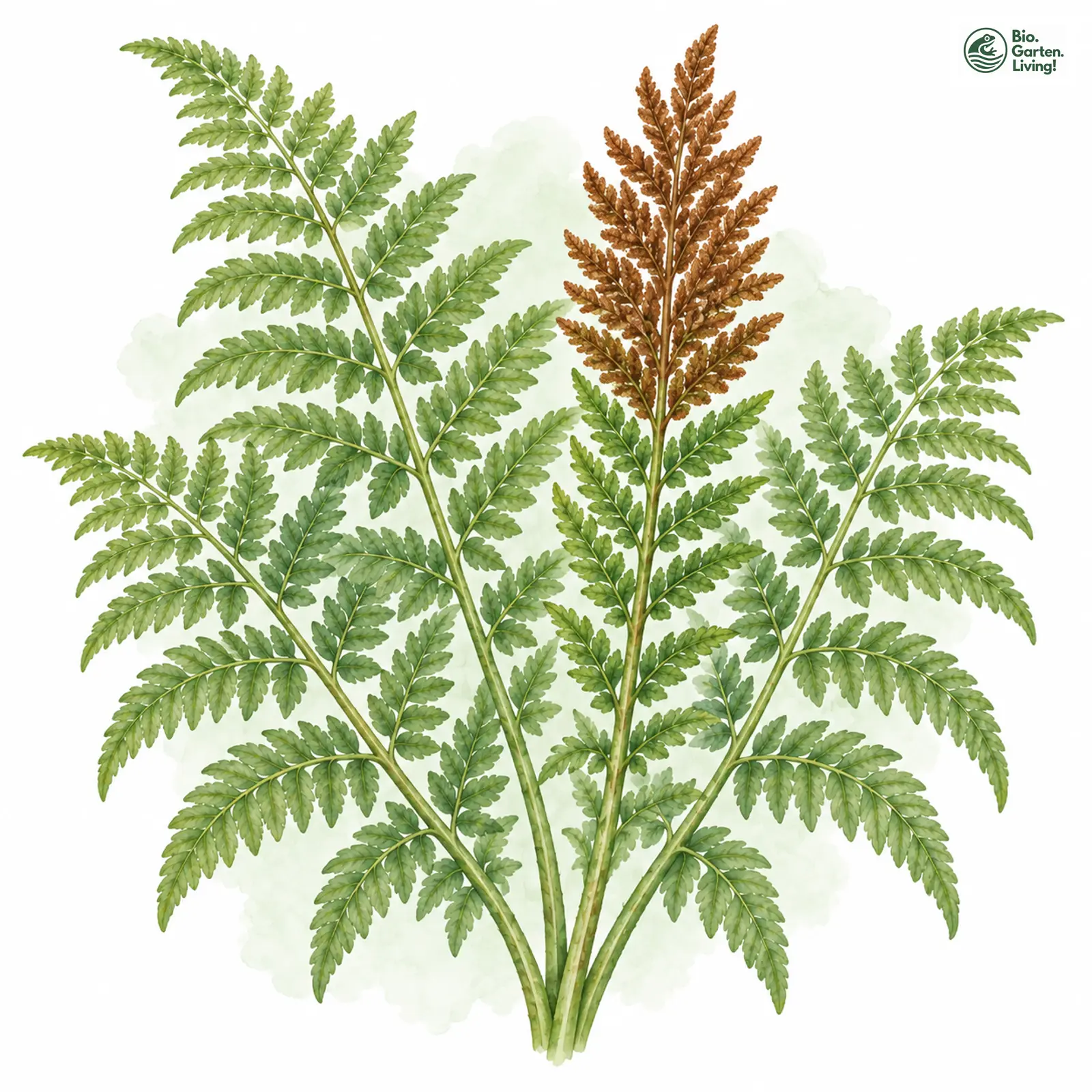 Aquarellzeichnung: Königs-Rispenfarn (Osmunda regalis)