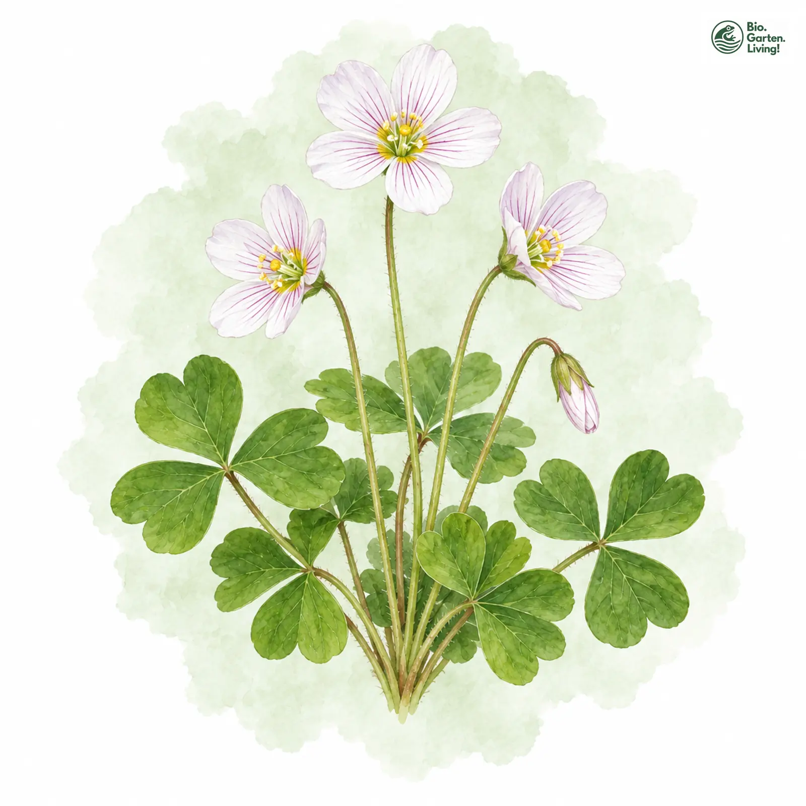 Aquarellzeichnung: Wald-Sauerklee (Oxalis acetosella)