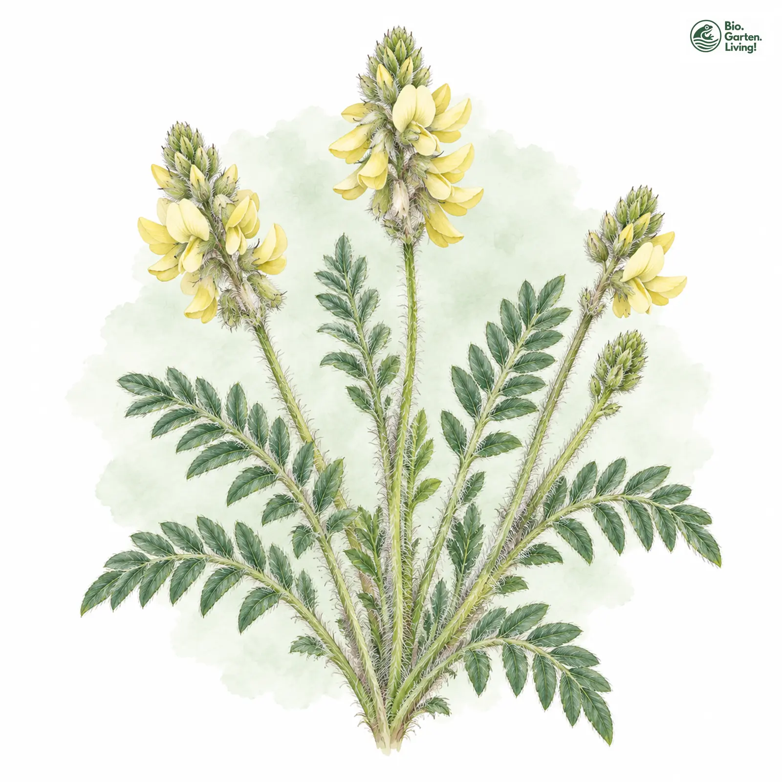 Aquarellzeichnung: Steppen-Spitzkiel (Oxytropis pilosa)