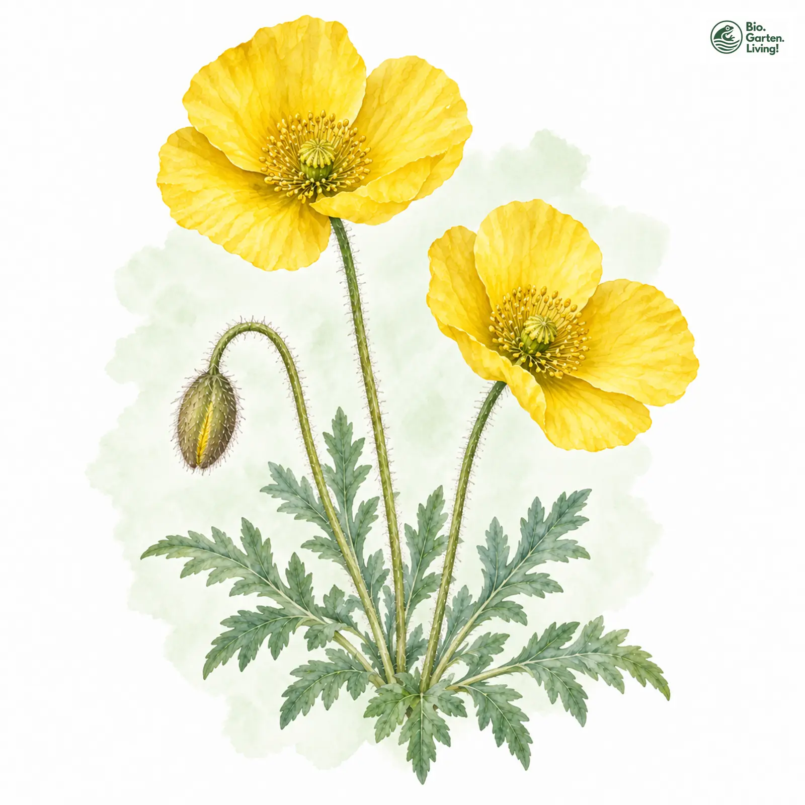 Aquarellzeichnung: Alpen-Mohn (Papaver alpinum)