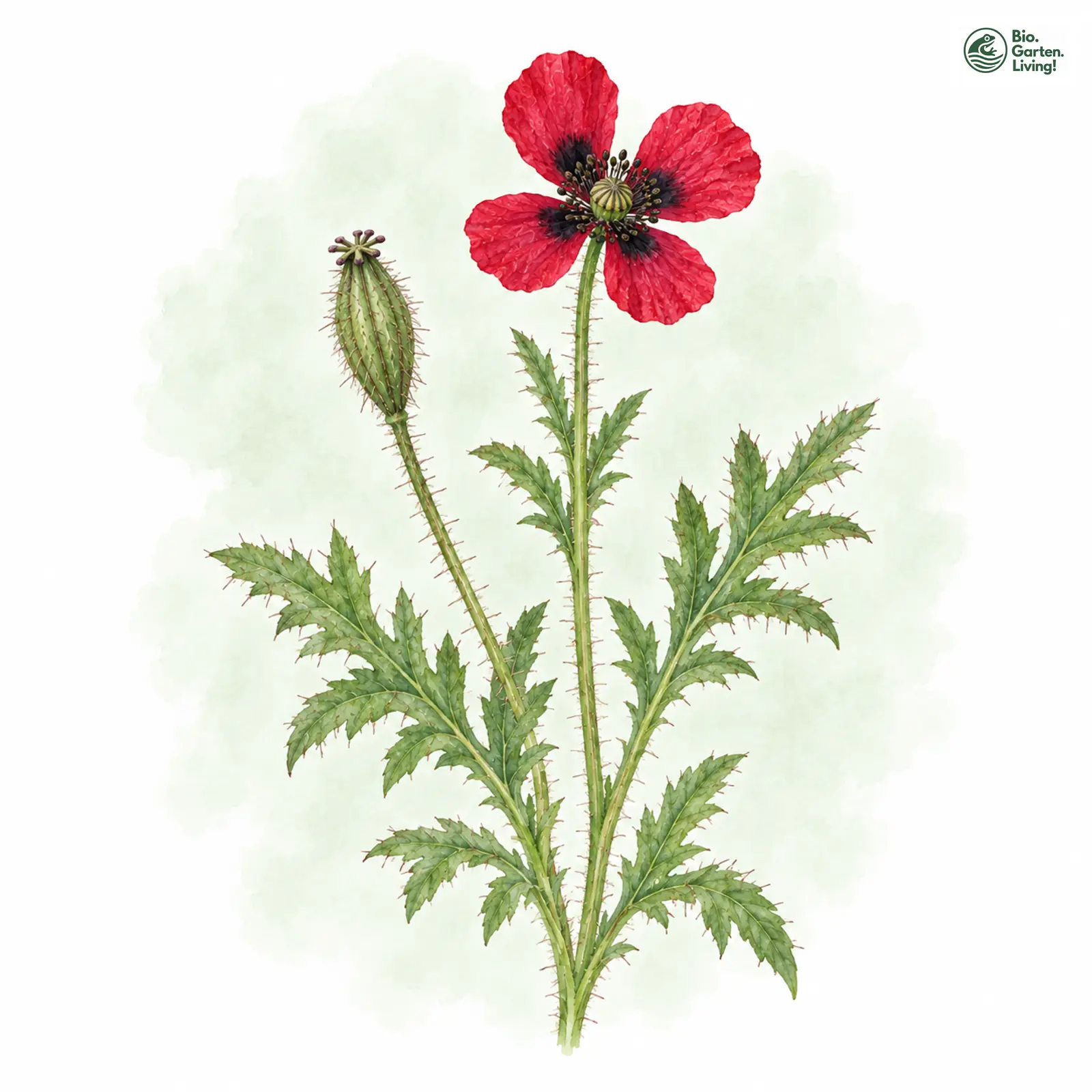 Aquarellzeichnung: Sand-Mohn (Papaver argemone)