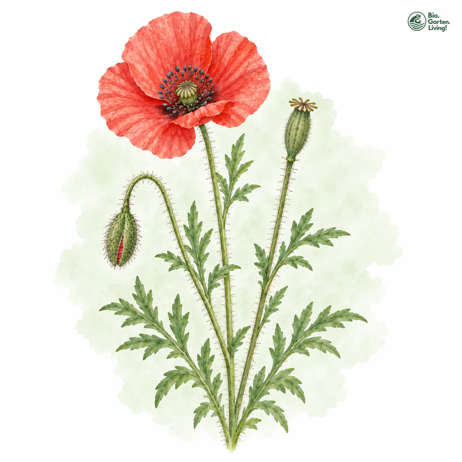Aquarellzeichnung: Saat-Mohn (I. E. S.) (Papaver dubium (im engeren Sinne))