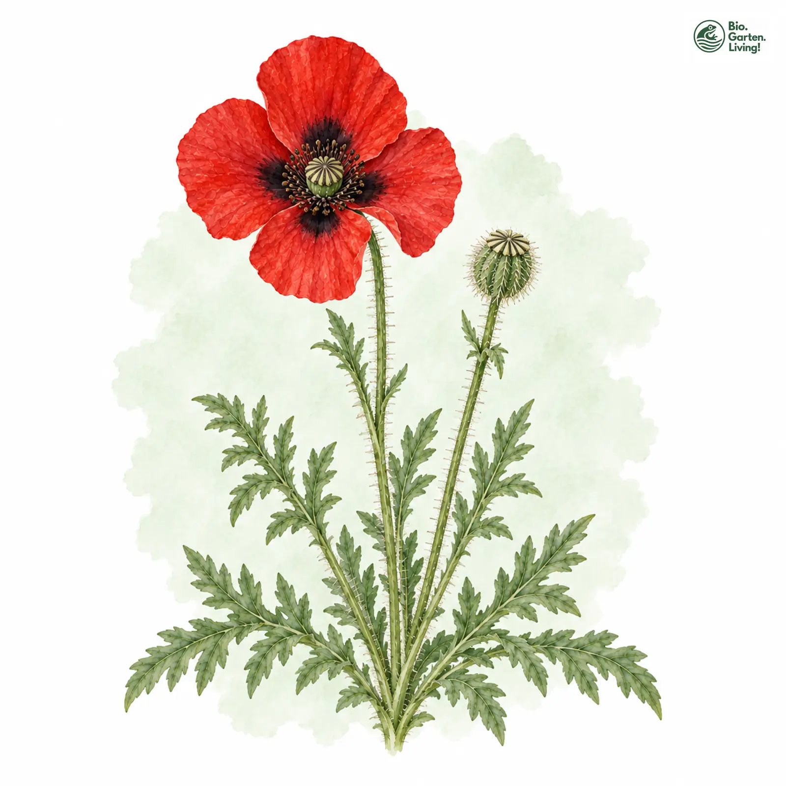 Aquarellzeichnung: Krummborstiger Mohn (Papaver hybridum)
