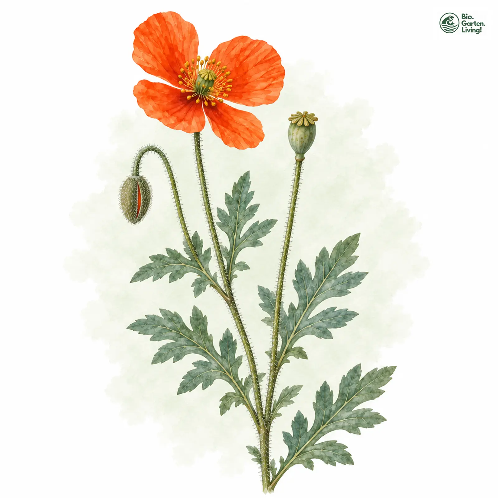 Aquarellzeichnung: Gelbmilchender Mohn (Papaver lecoqii)
