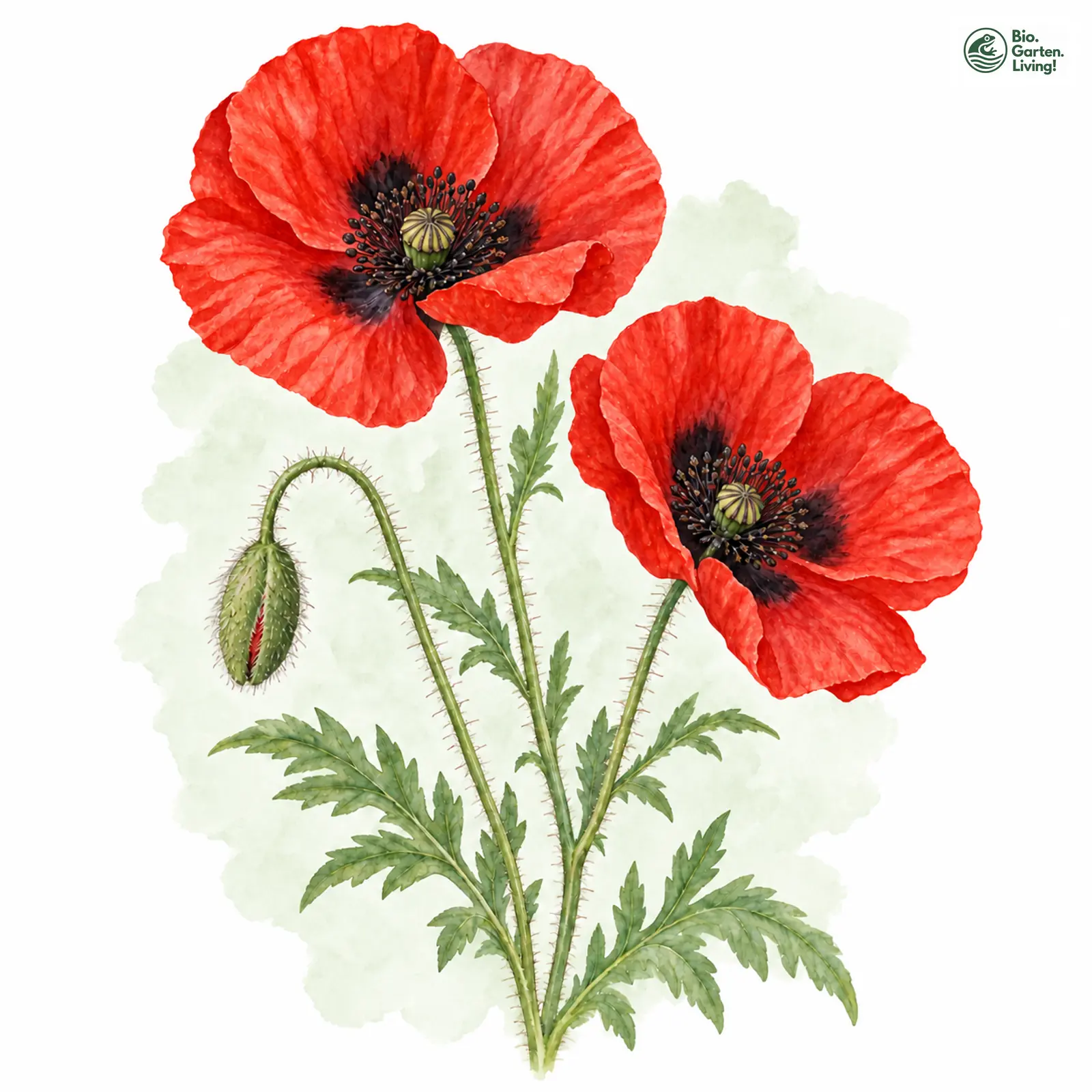 Aquarellzeichnung: Klatsch-Mohn (Papaver rhoeas)