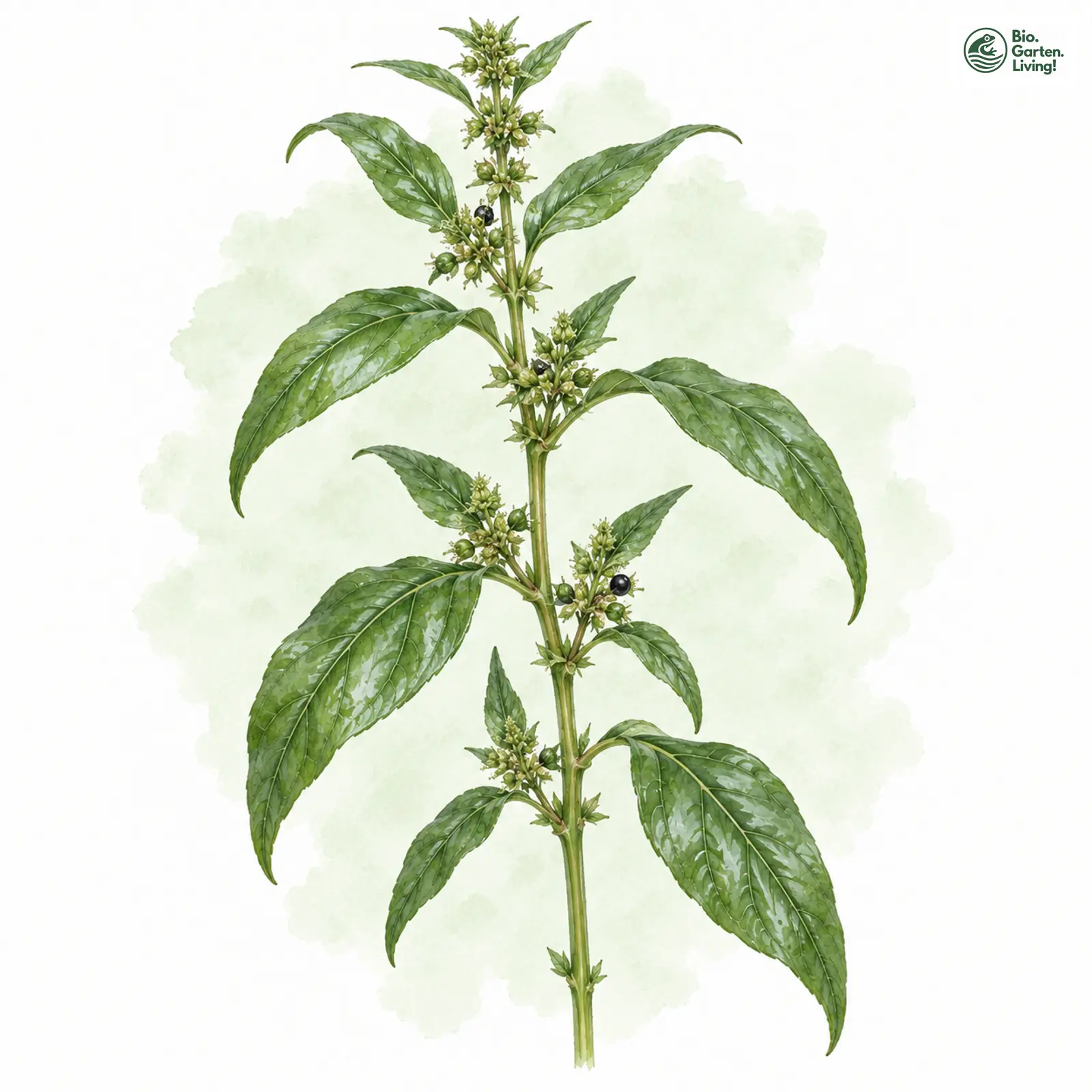 Aquarellzeichnung: Aufrechtes Glaskraut (Parietaria officinalis)