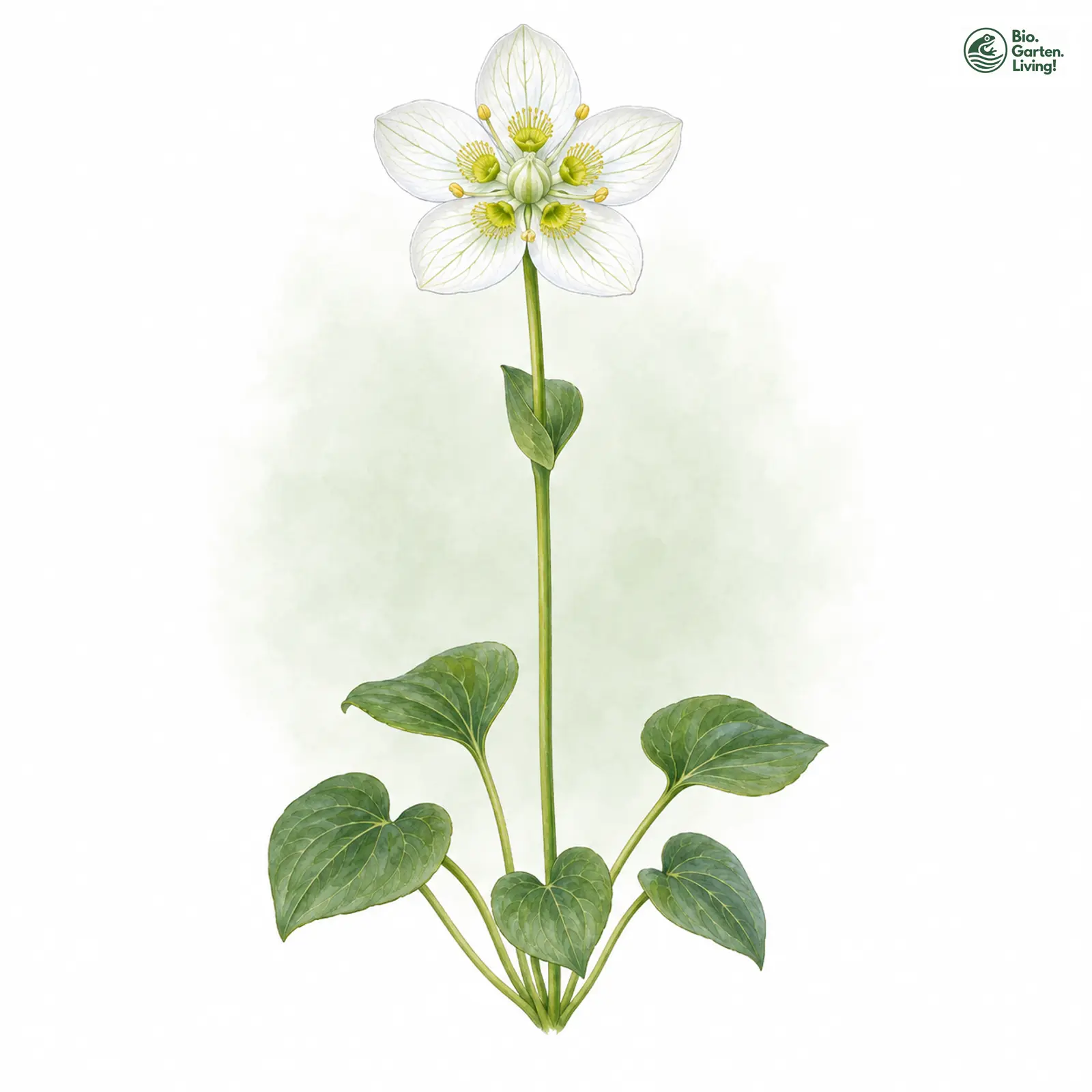 Aquarellzeichnung: Sumpf-Herzblatt (Parnassia palustris)