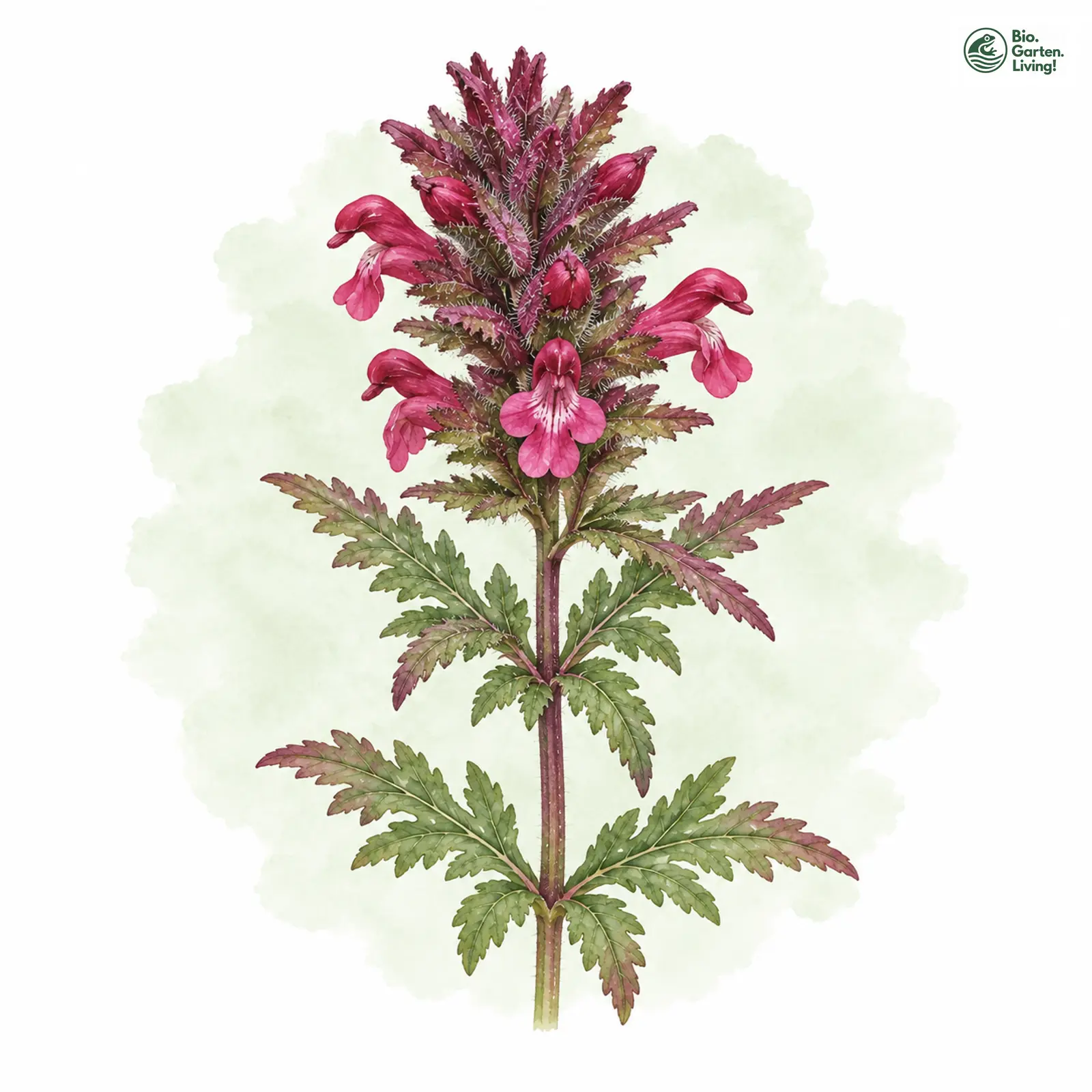 Aquarellzeichnung: Quirlblättriges Läusekraut (Pedicularis verticillata)