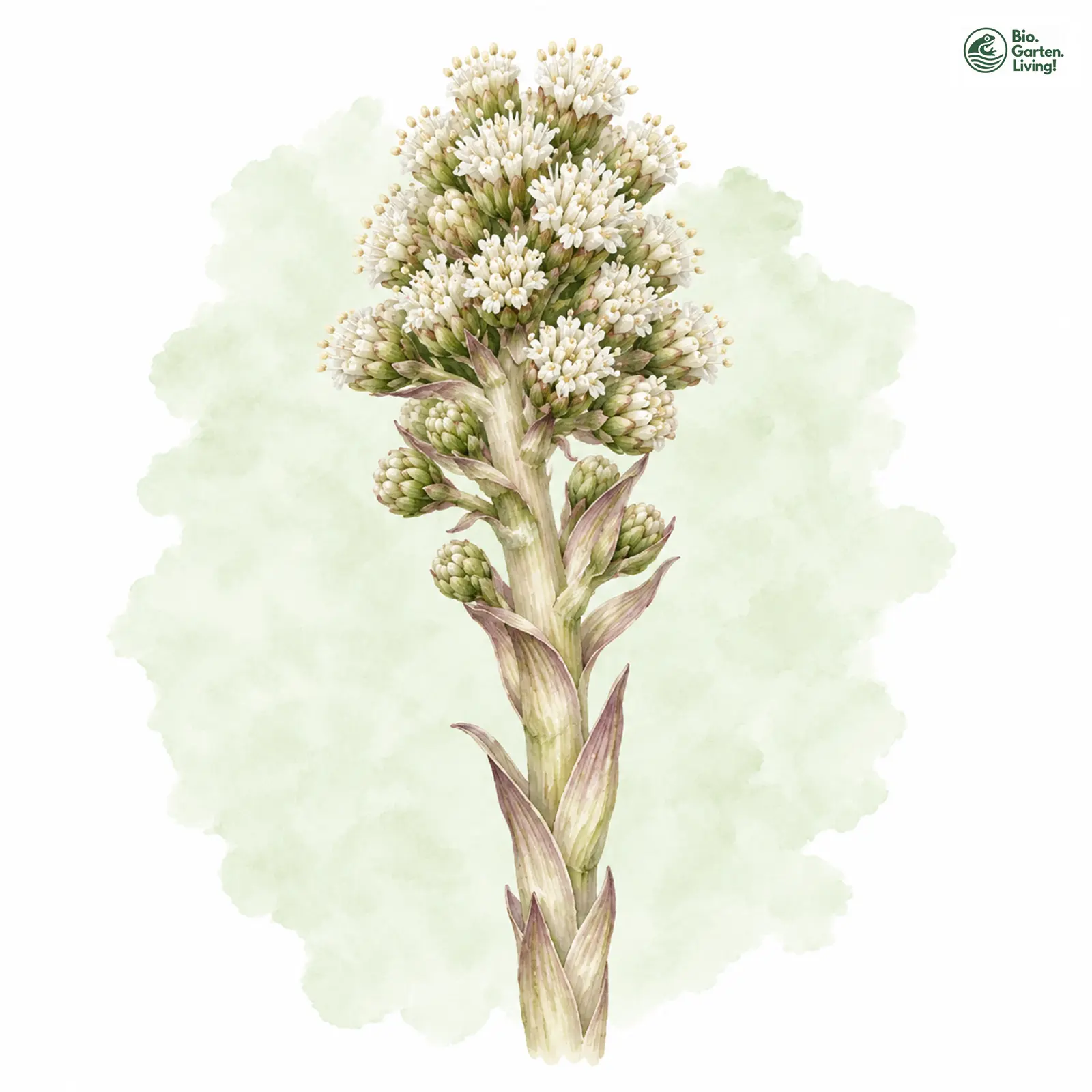 Aquarellzeichnung: Weiße Pestwurz (Petasites albus)
