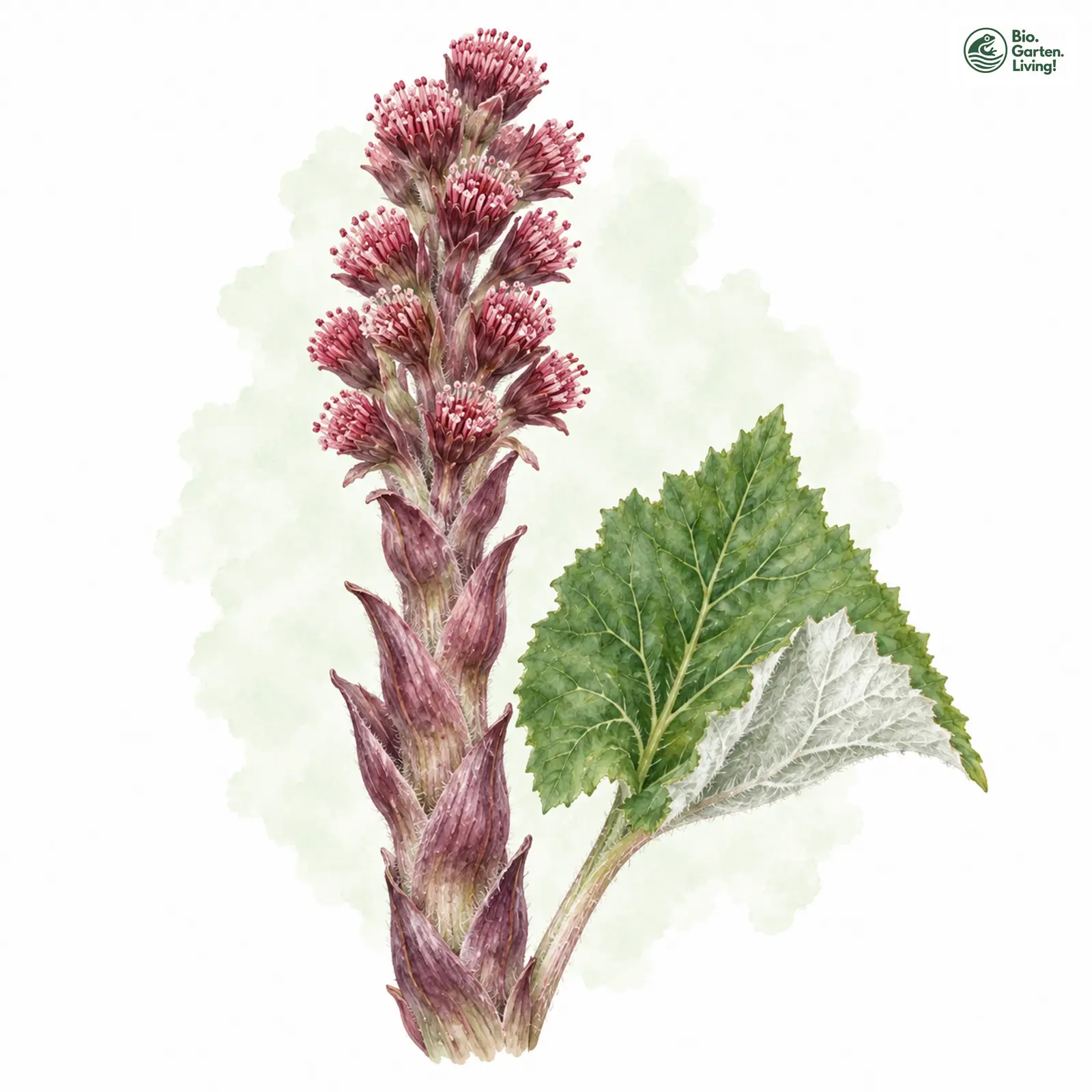 Aquarellzeichnung: Alpen-Pestwurz (Petasites paradoxus)