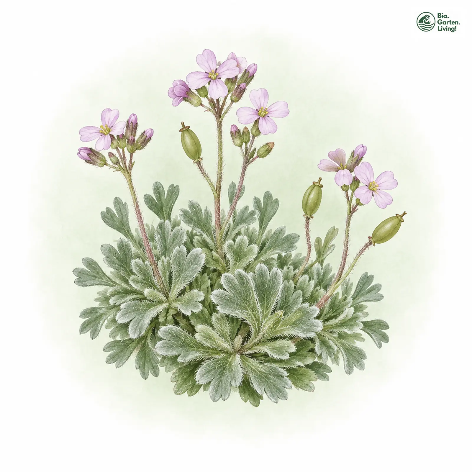 Aquarellzeichnung: Pyrenäen-Steinschmückel (Petrocallis pyrenaica)