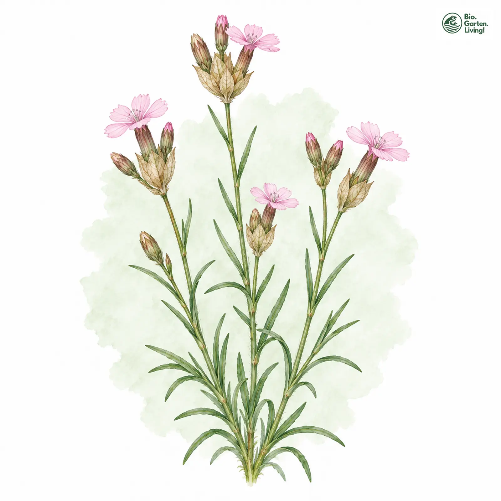 Aquarellzeichnung: Sprossendes Nelkenköpfchen (Petrorhagia prolifera)