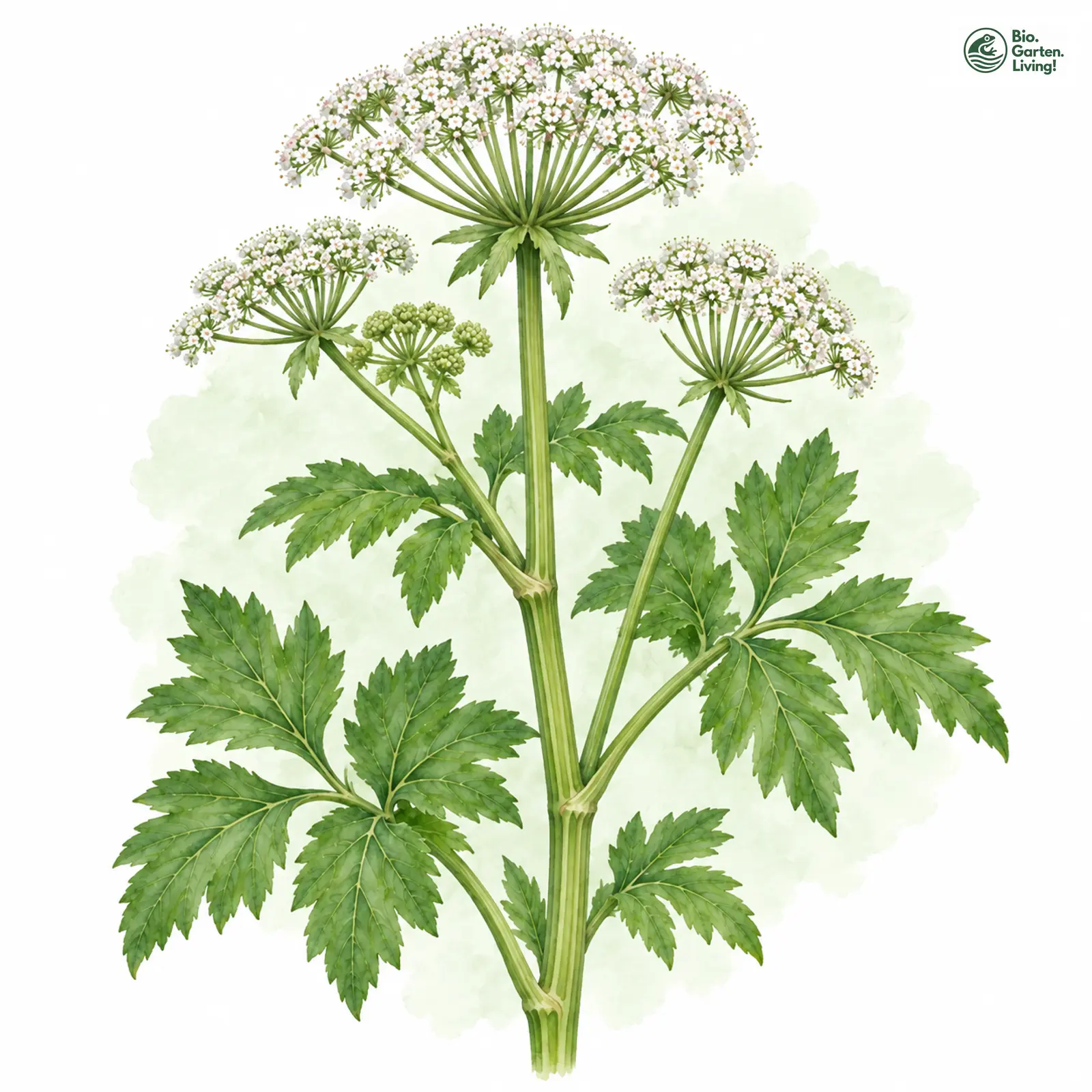 Aquarellzeichnung: Meisterwurz (Peucedanum ostruthium)