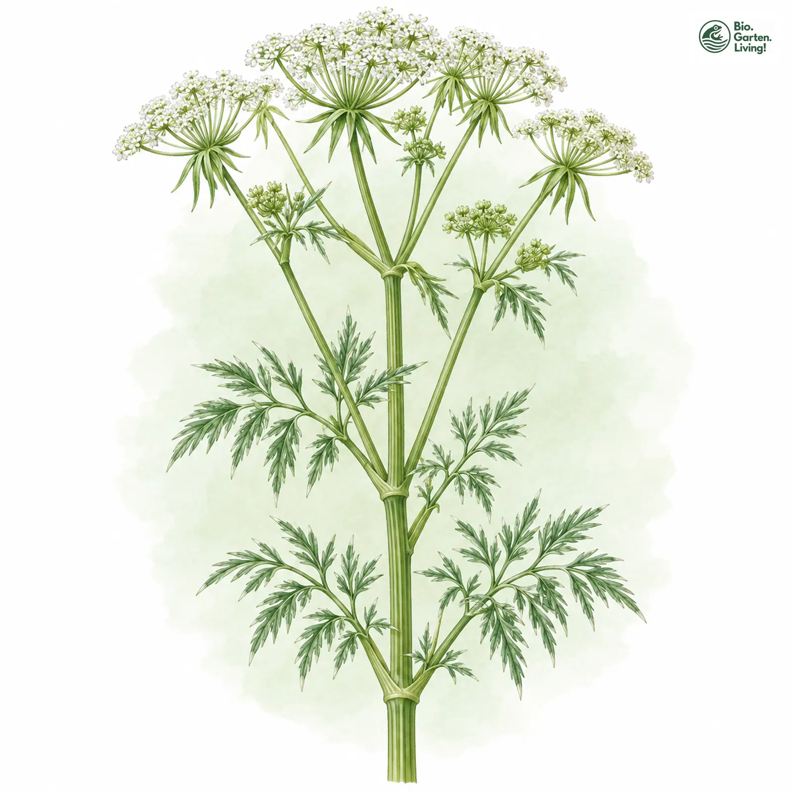 Aquarellzeichnung: Sumpf-Haarstrang (Peucedanum palustre)