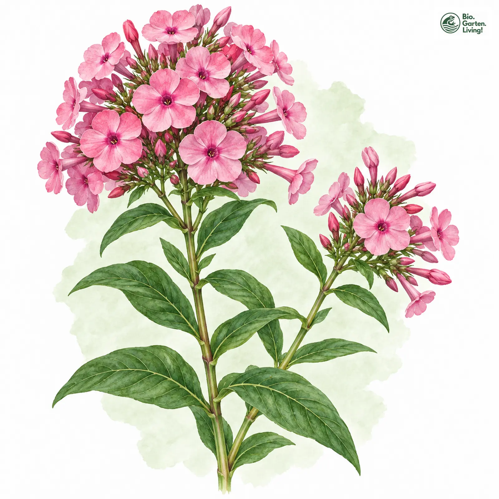 Aquarellzeichnung: Hohe Flammenblume (Phlox paniculata)