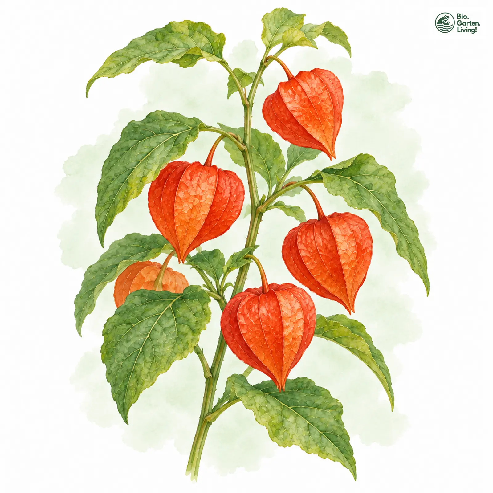 Aquarellzeichnung: Gewöhnliche Blasenkirsche (Physalis alkekengi)