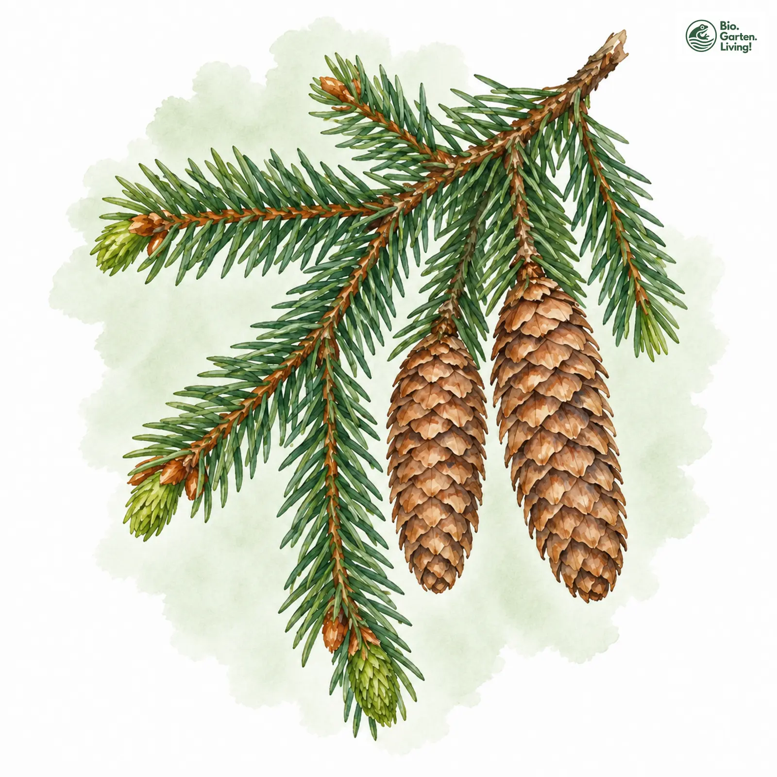 Aquarellzeichnung: Gewöhnliche Fichte (Picea abies)