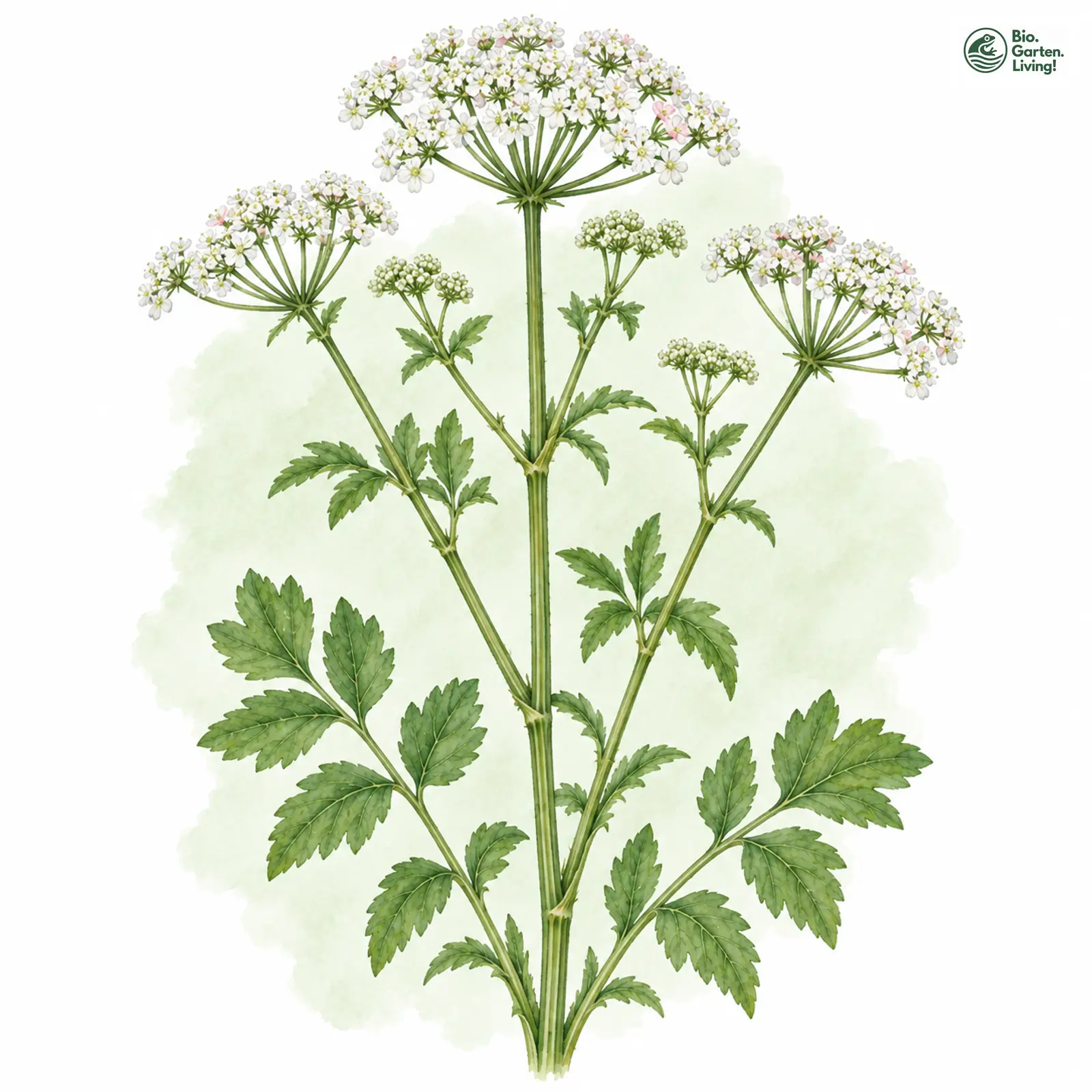 Aquarellzeichnung: Große Pimpinelle (Pimpinella major)