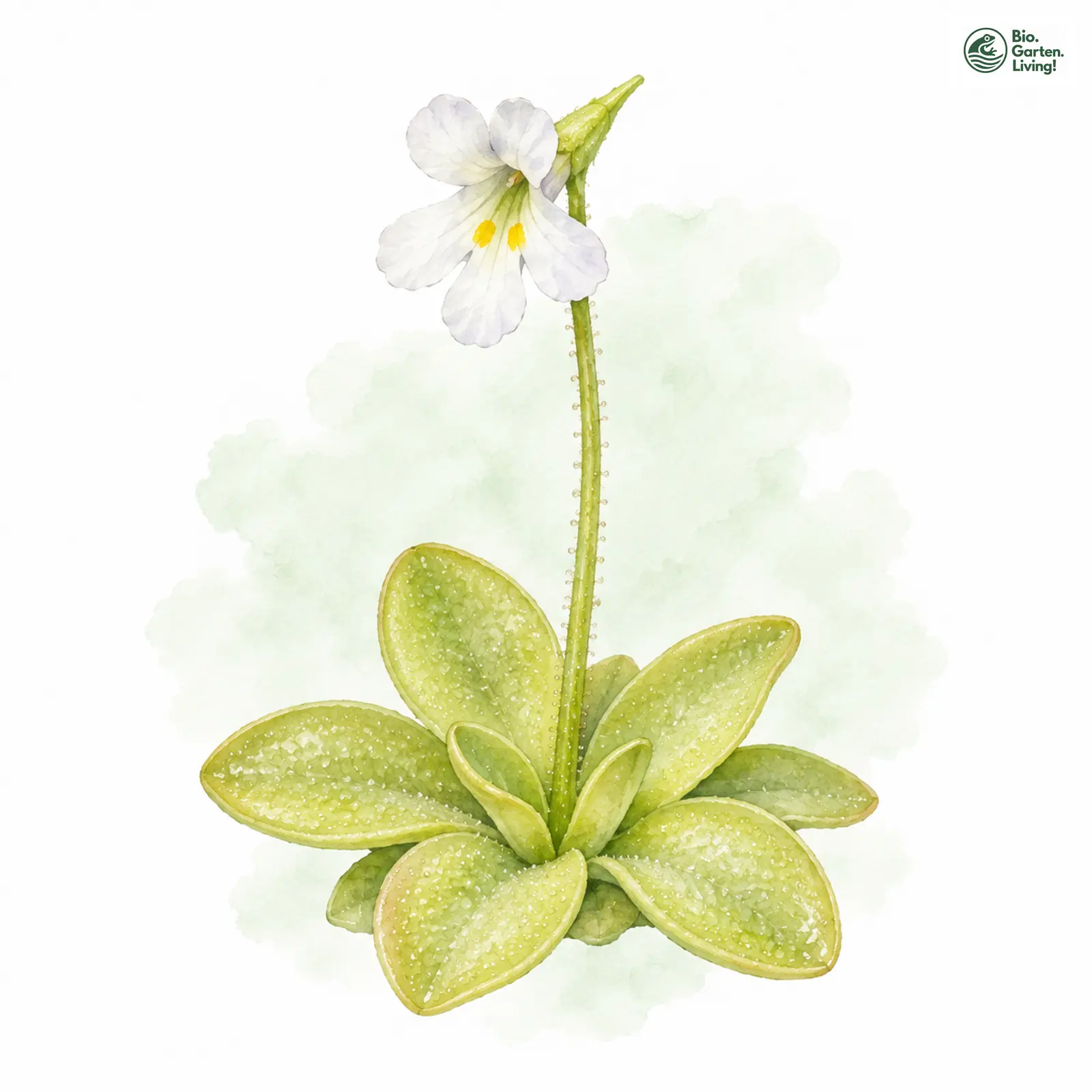 Aquarellzeichnung: Alpen-Fettkraut (Pinguicula alpina)