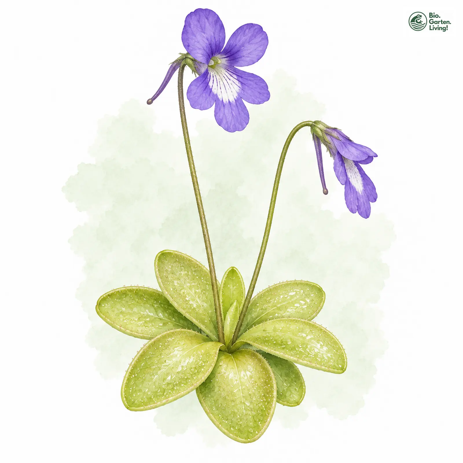 Aquarellzeichnung: Echtes Fettkraut (Pinguicula vulgaris)