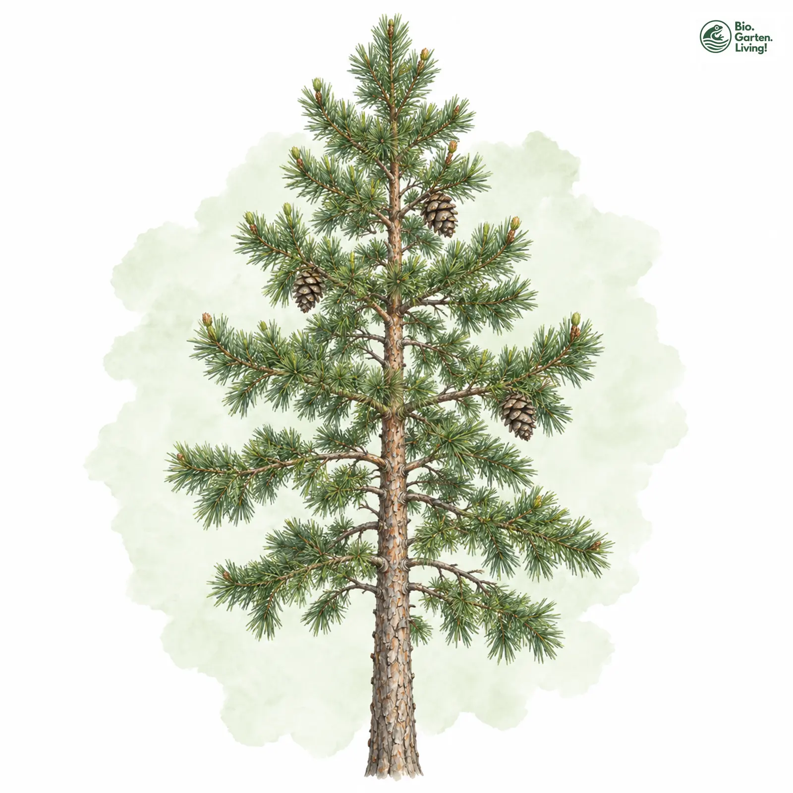 Aquarellzeichnung: Moor-Kiefer (Pinus rotundata)