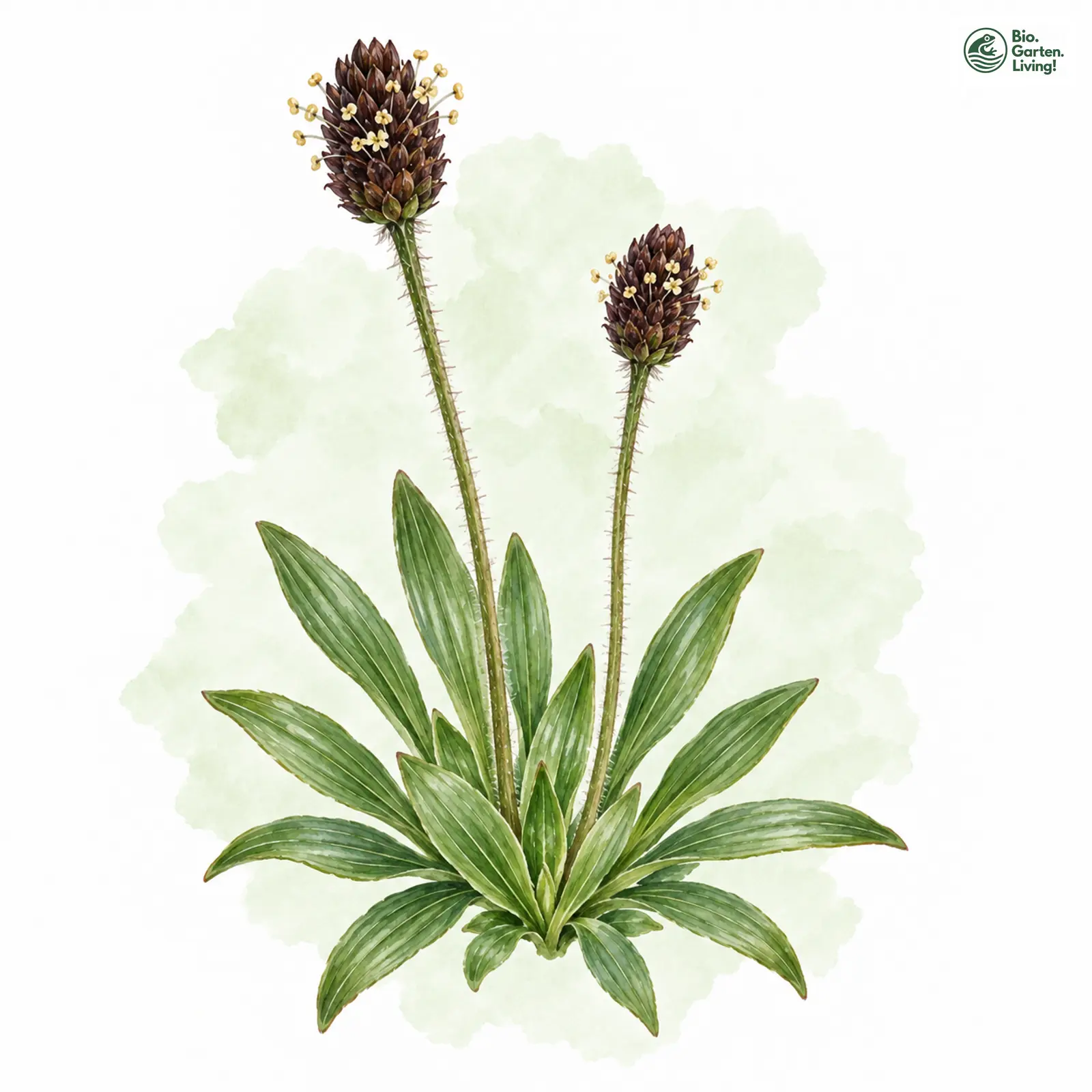 Aquarellzeichnung: Berg-Wegerich (Plantago atrata)