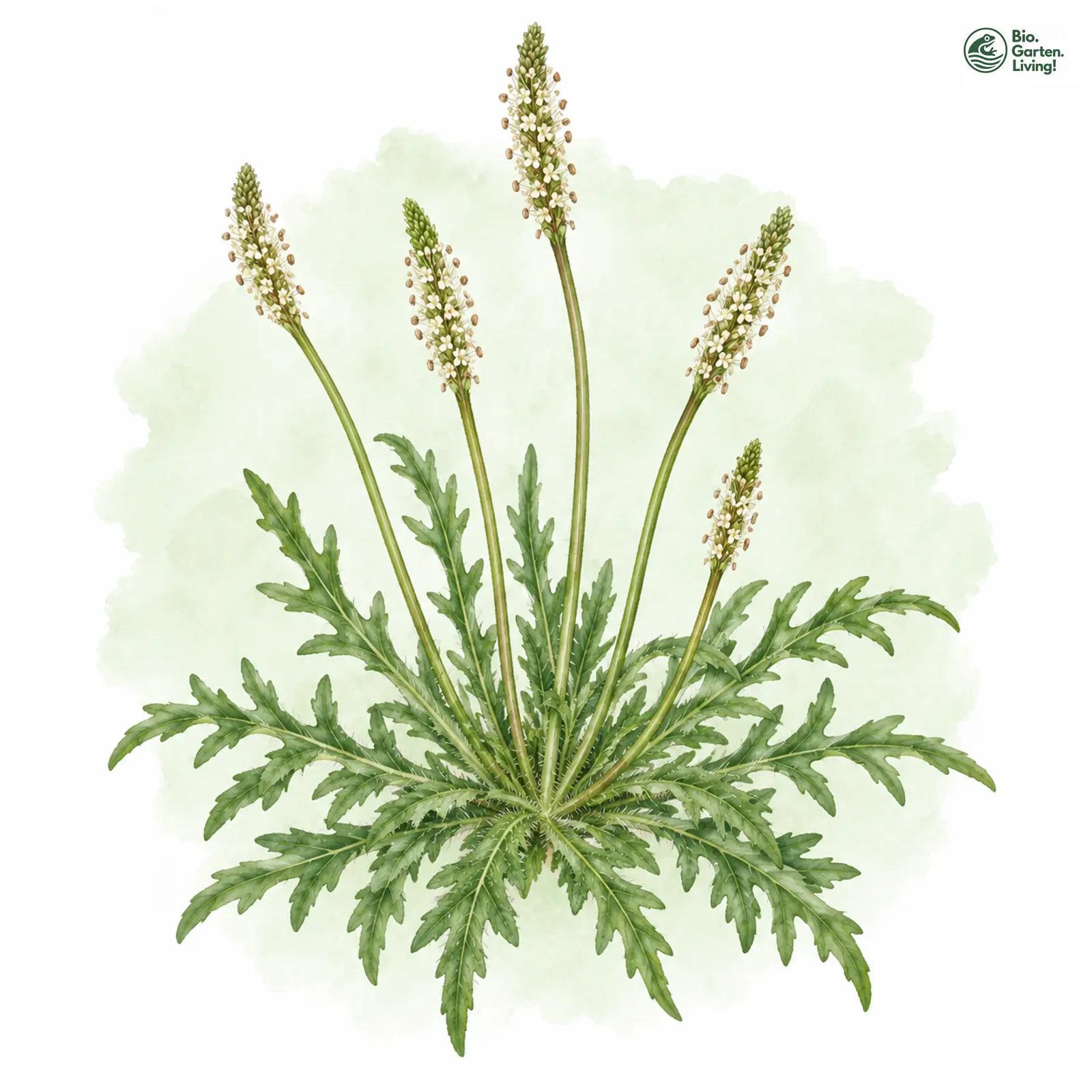 Aquarellzeichnung: Krähenfuß-Wegerich (Plantago coronopus)