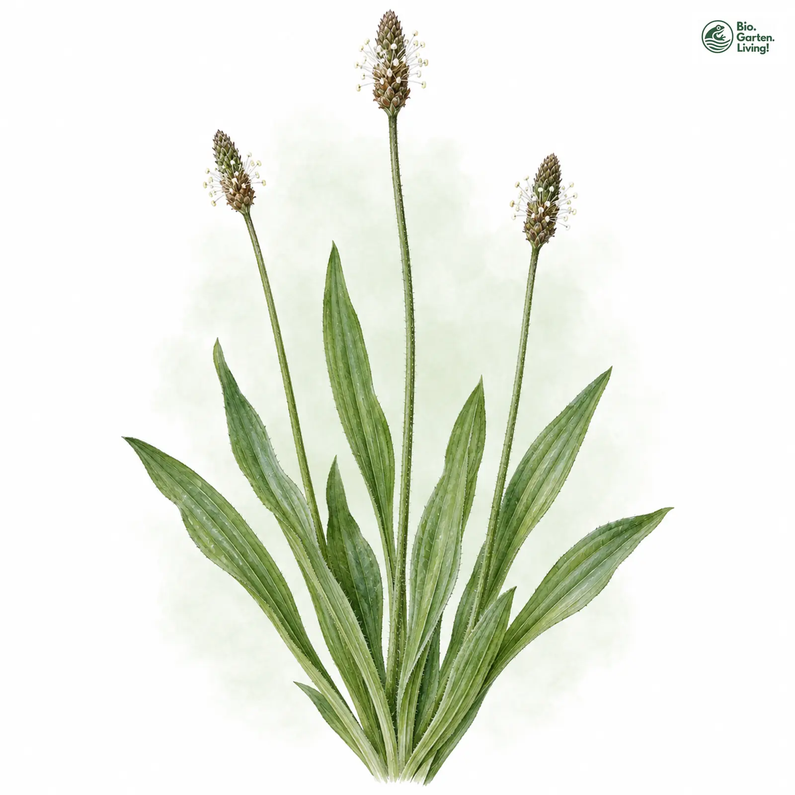 Aquarellzeichnung: Spitz-Wegerich (Plantago lanceolata)