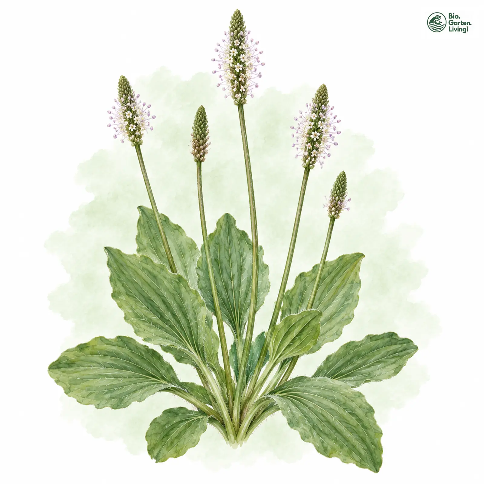 Aquarellzeichnung: Mittel-Wegerich (Plantago media)