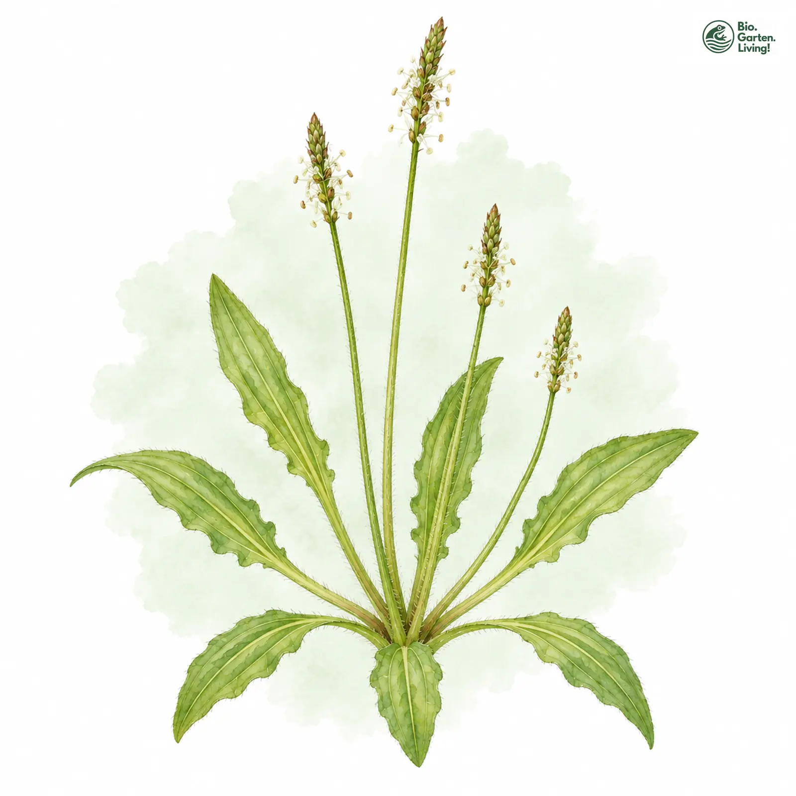 Aquarellzeichnung: Kleiner Wegerich (Plantago uliginosa)
