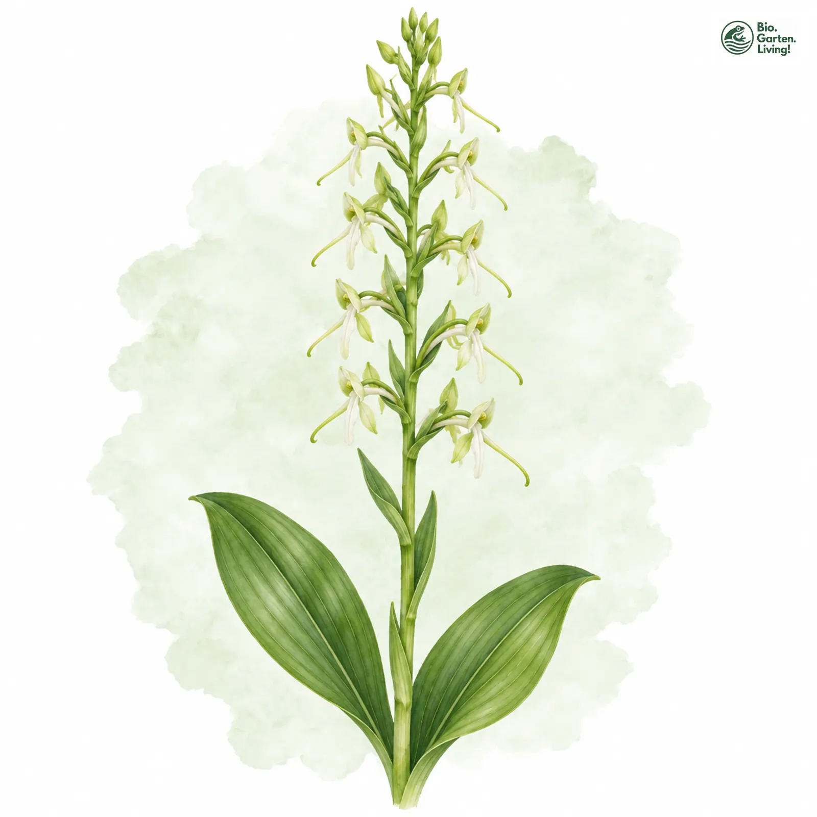 Aquarellzeichnung: Grünliche Waldhyazinthe (Platanthera chlorantha)