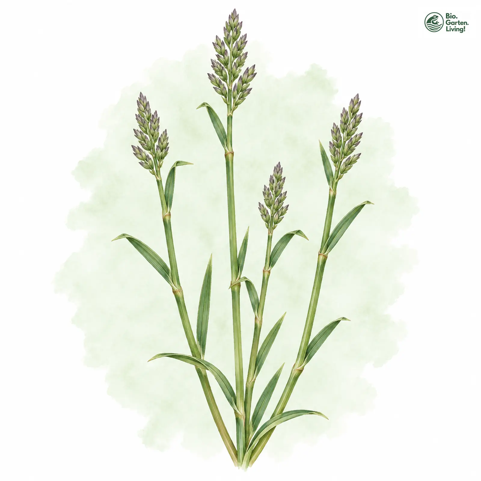 Aquarellzeichnung: Platthalm-Rispengras (Poa compressa)