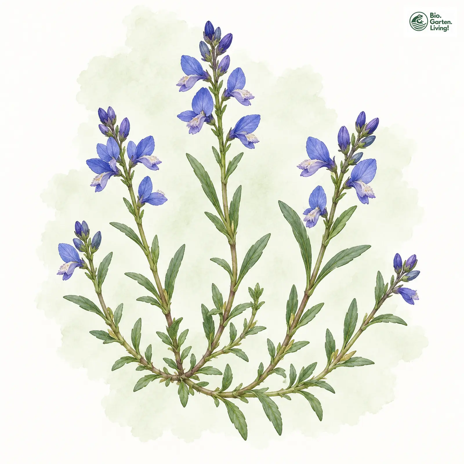 Aquarellzeichnung: Alpen-Kreuzblümchen (Polygala alpestris)