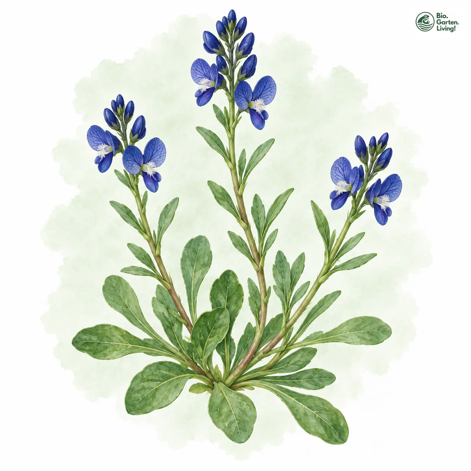 Aquarellzeichnung: Kalk-Kreuzblümchen (Polygala calcarea)