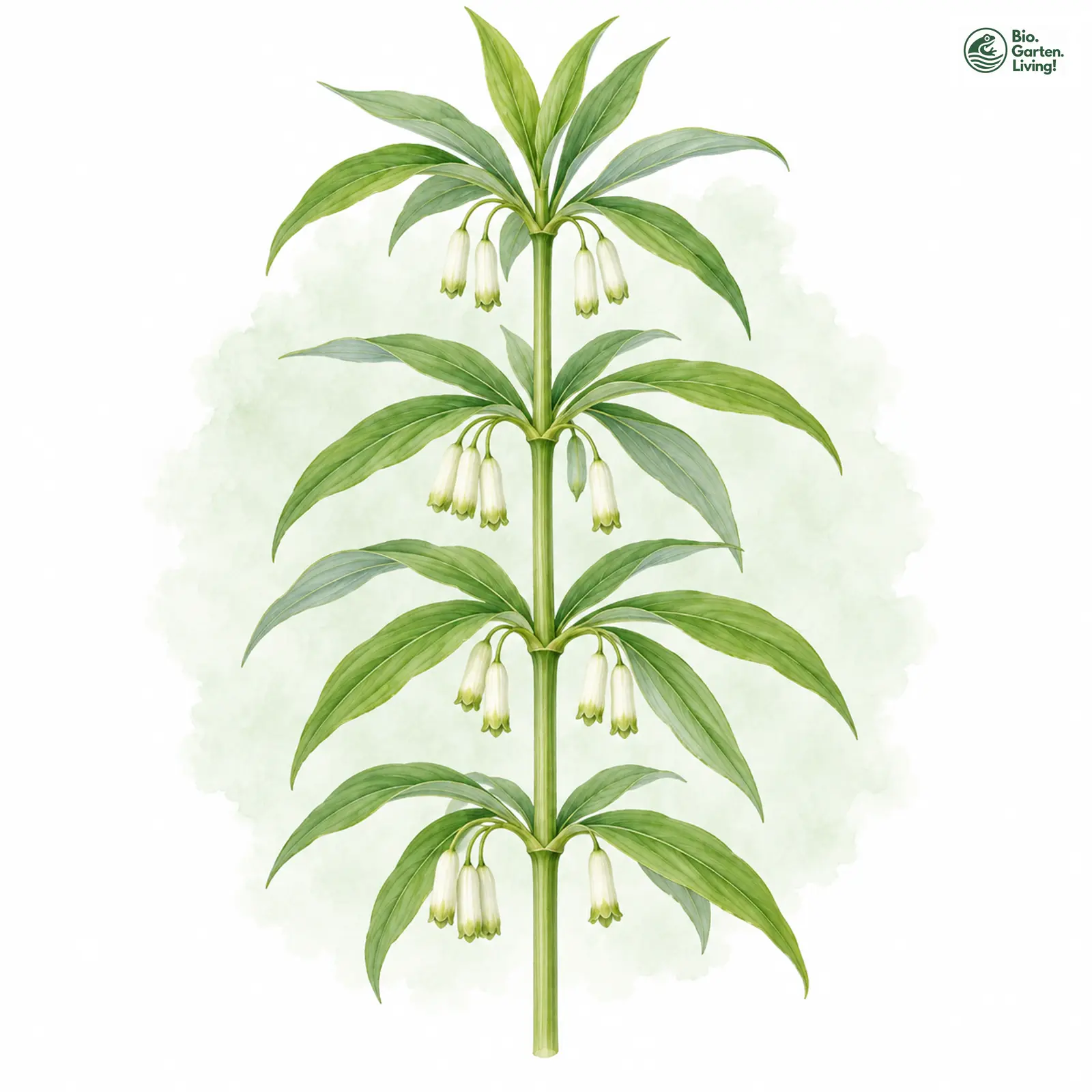 Aquarellzeichnung: Quirl-Weißwurz (Polygonatum verticillatum)