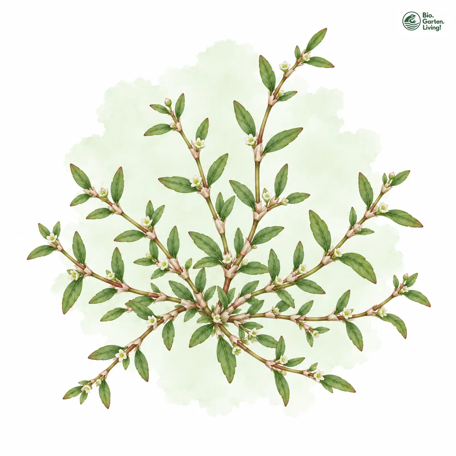 Aquarellzeichnung: Gleichblättriger Vogelknöterich (Polygonum arenastrum (im weiteren Sinne))