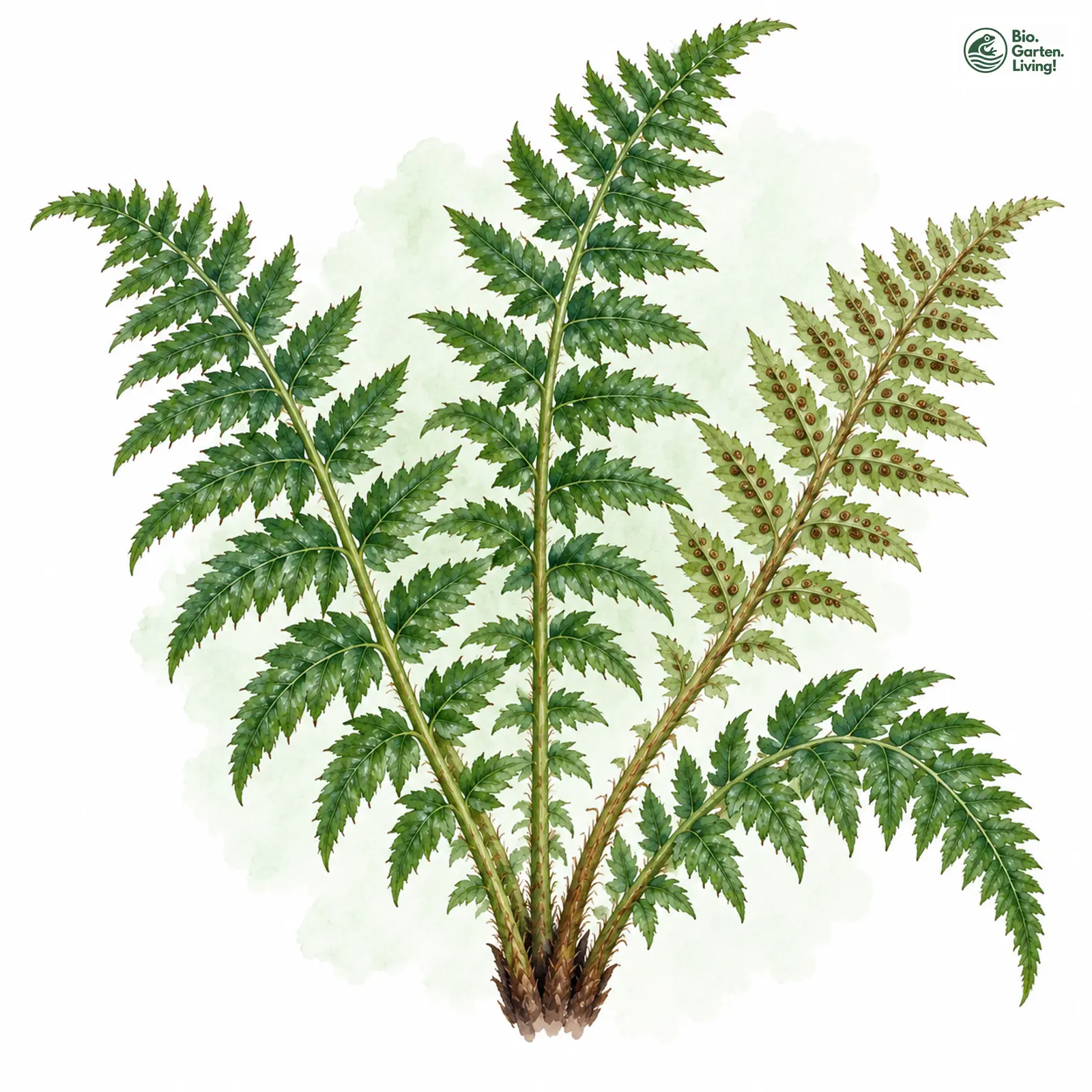 Aquarellzeichnung: Dorniger Schildfarn (Polystichum aculeatum)