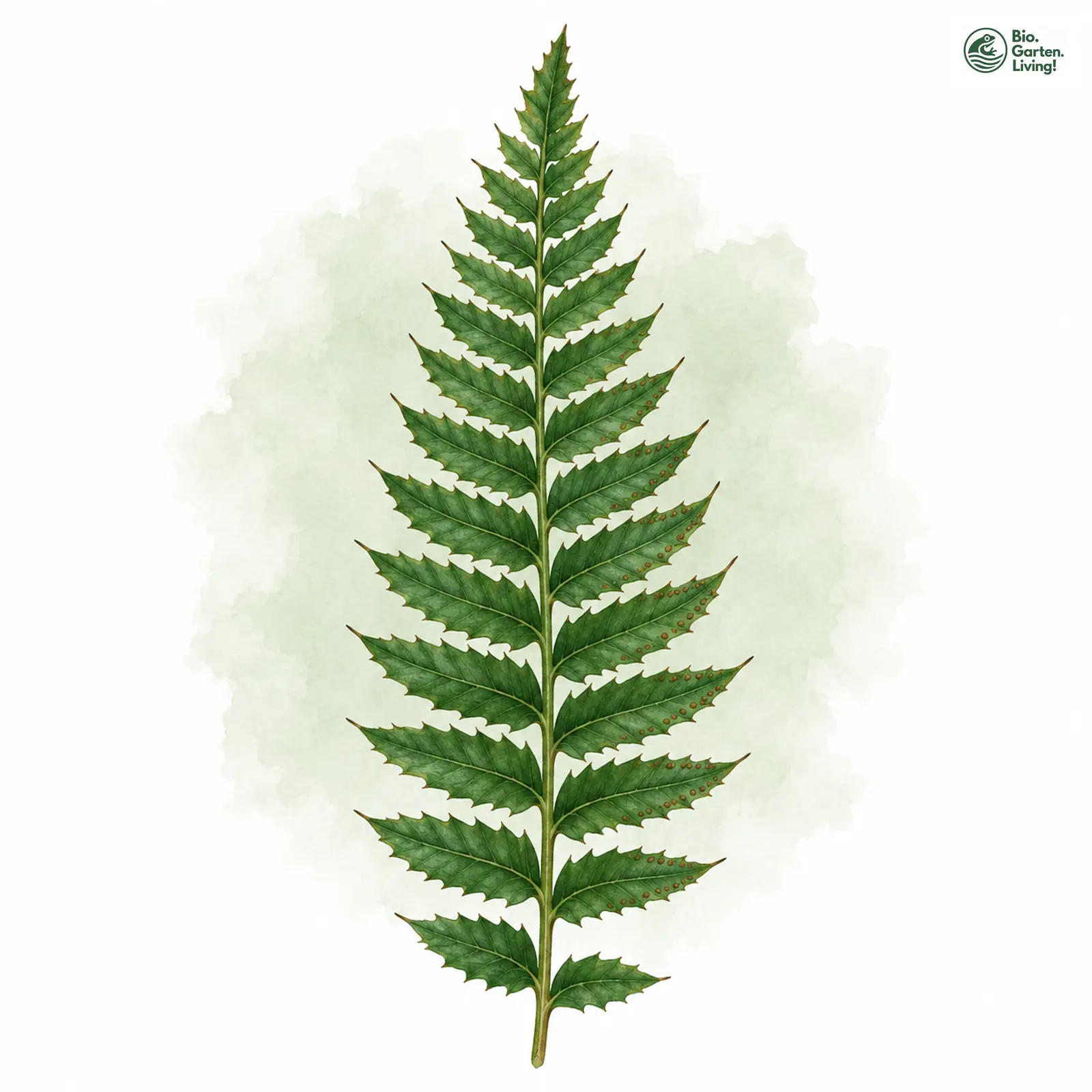 Aquarellzeichnung: Lanzen-Schildfarn (Polystichum lonchitis)